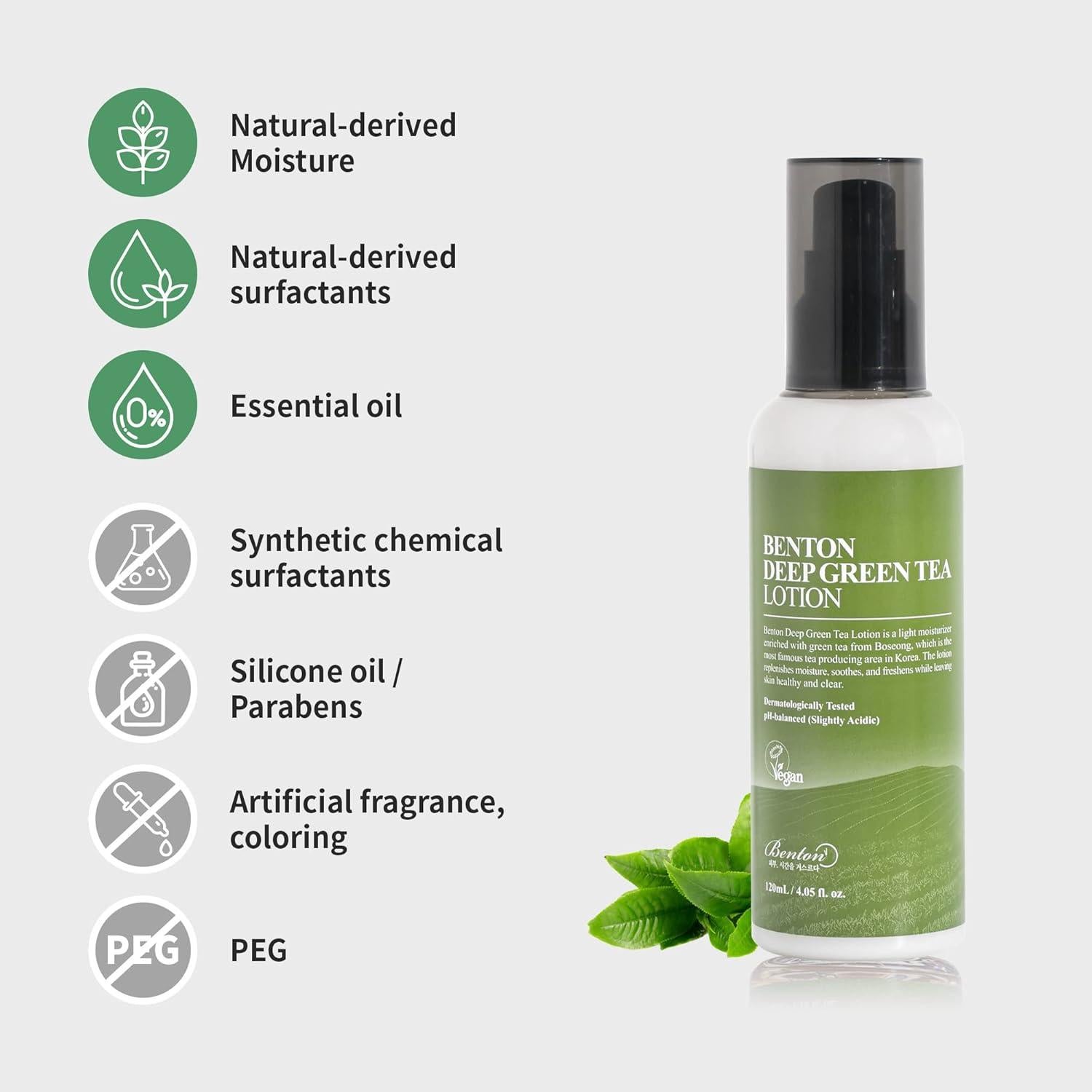 Hidratante Facial de Té Verde Benton 120 ml - Piel Sensible