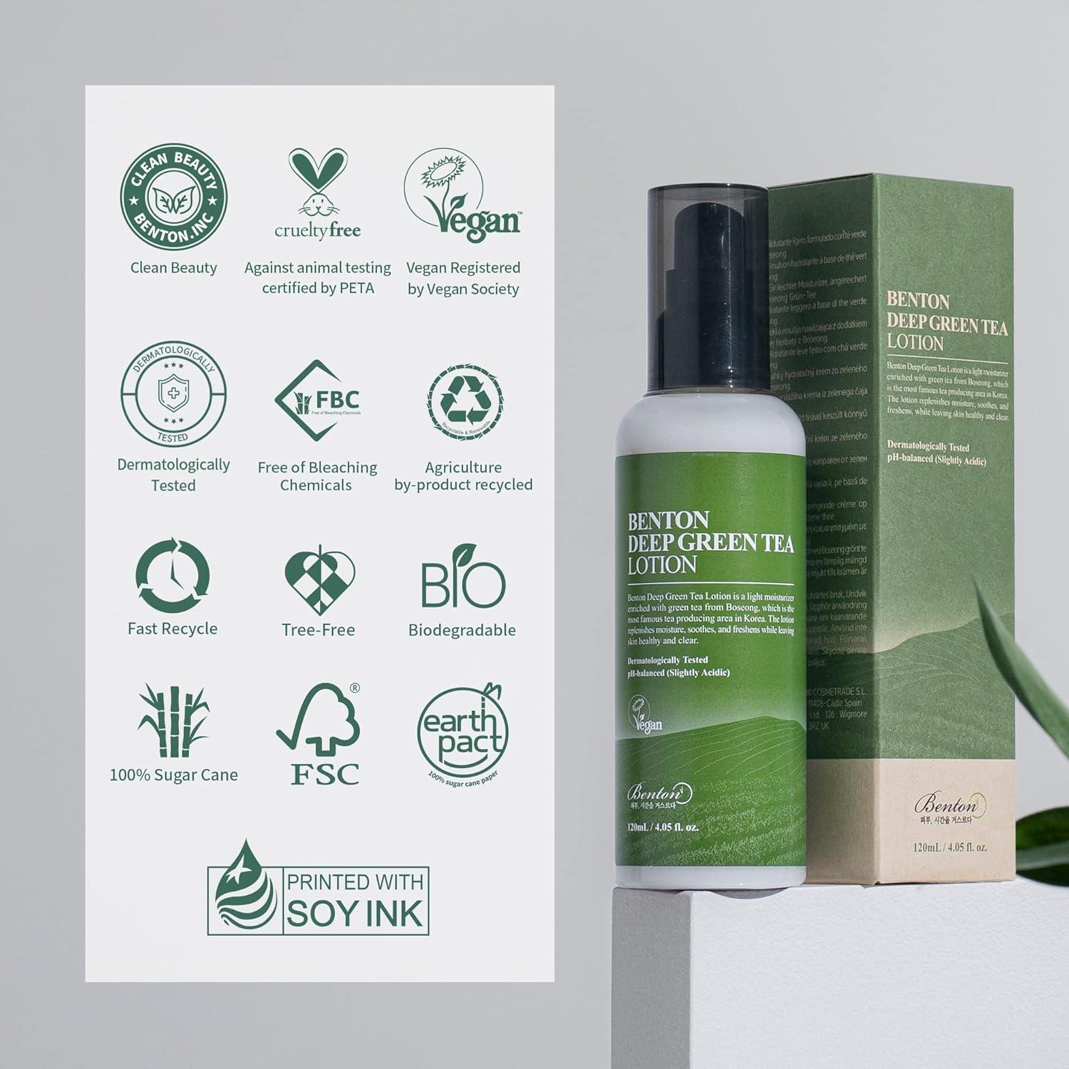 Hidratante Facial de Té Verde Benton 120 ml - Piel Sensible