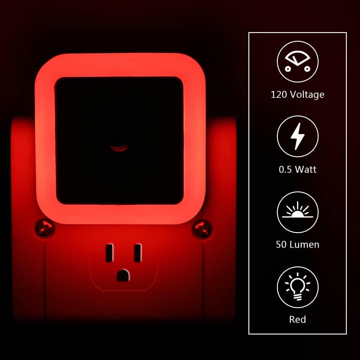 Luz Nocturna LED KINUR 6 Pack Roja con Sensor Crepúsculo