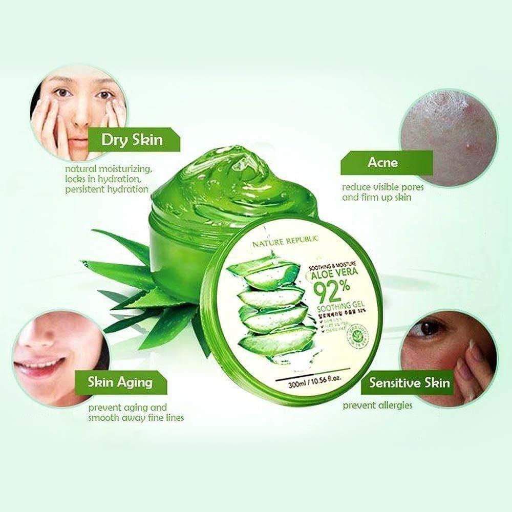 Gel Calmante e Hidratante de Aloe Vera 92% Nature Republic 312 ml