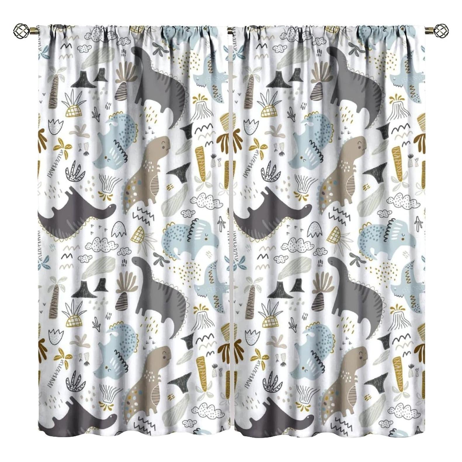 Cartoon Dinosaur Blackout Curtain,Animal Graffiti Dino Abstract Window Curtains Cloth Farbic for Kitchen Bedroom Cafe Dining Room Office Living Room Drapes,42x45 in