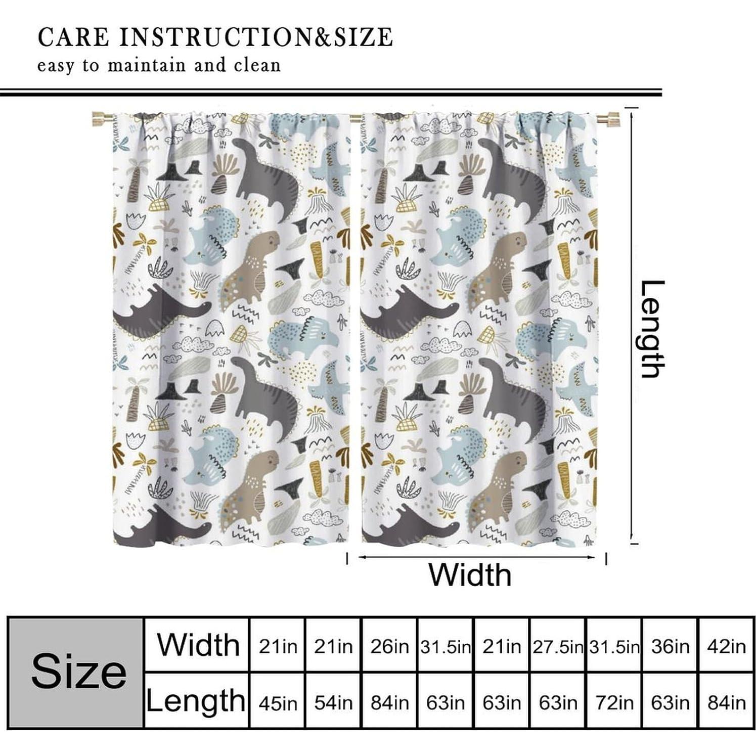 Cartoon Dinosaur Blackout Curtain,Animal Graffiti Dino Abstract Window Curtains Cloth Farbic for Kitchen Bedroom Cafe Dining Room Office Living Room Drapes,42x45 in