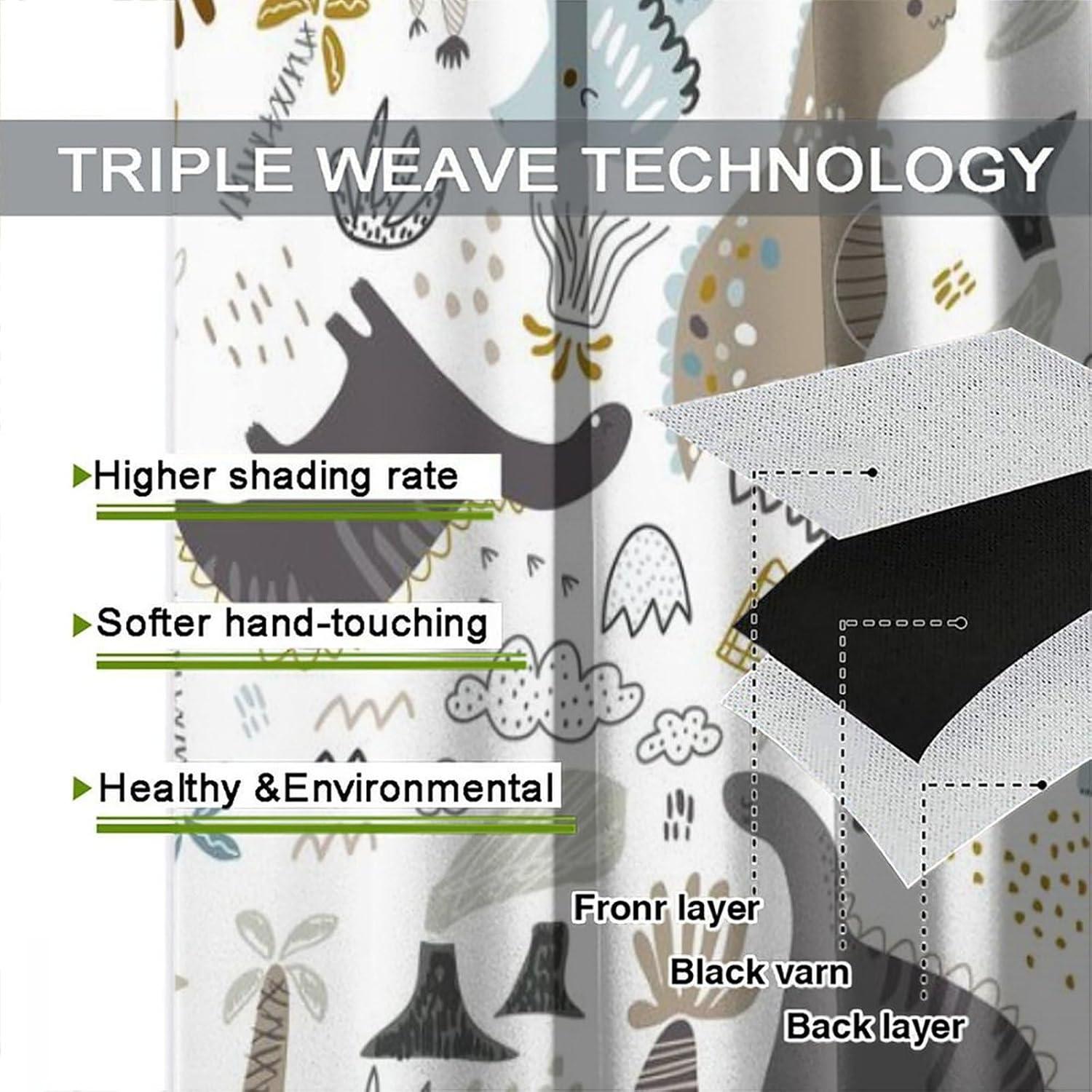 Cartoon Dinosaur Blackout Curtain,Animal Graffiti Dino Abstract Window Curtains Cloth Farbic for Kitchen Bedroom Cafe Dining Room Office Living Room Drapes,42x45 in