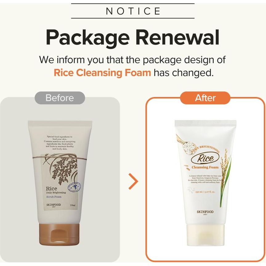 Espuma Limpiadora Diaria SKINFOOD Arroz 150ml - Suave y Delicada