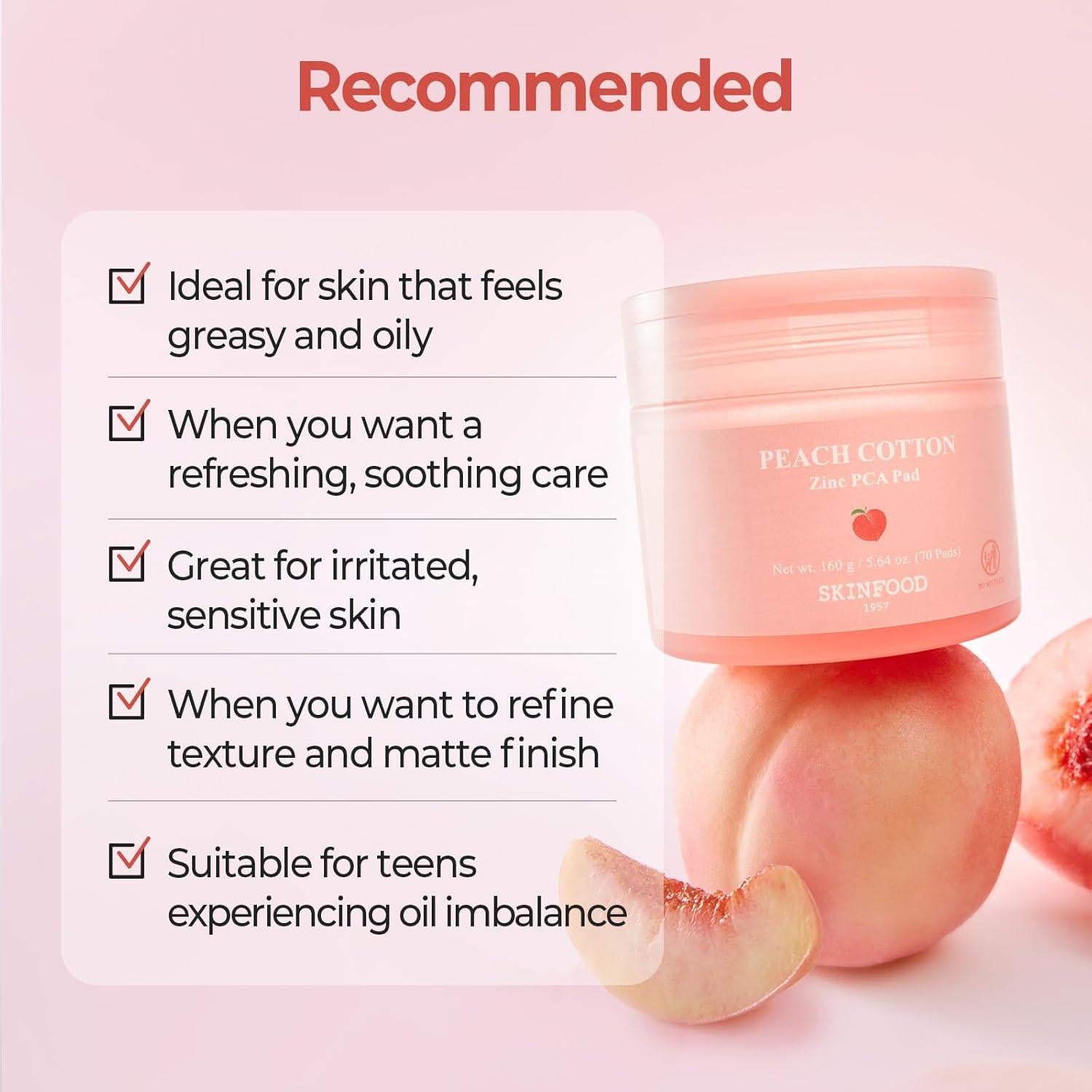 Almohadillas de Tónico Zinc PCA Durazno SKINFOOD 70 unidades