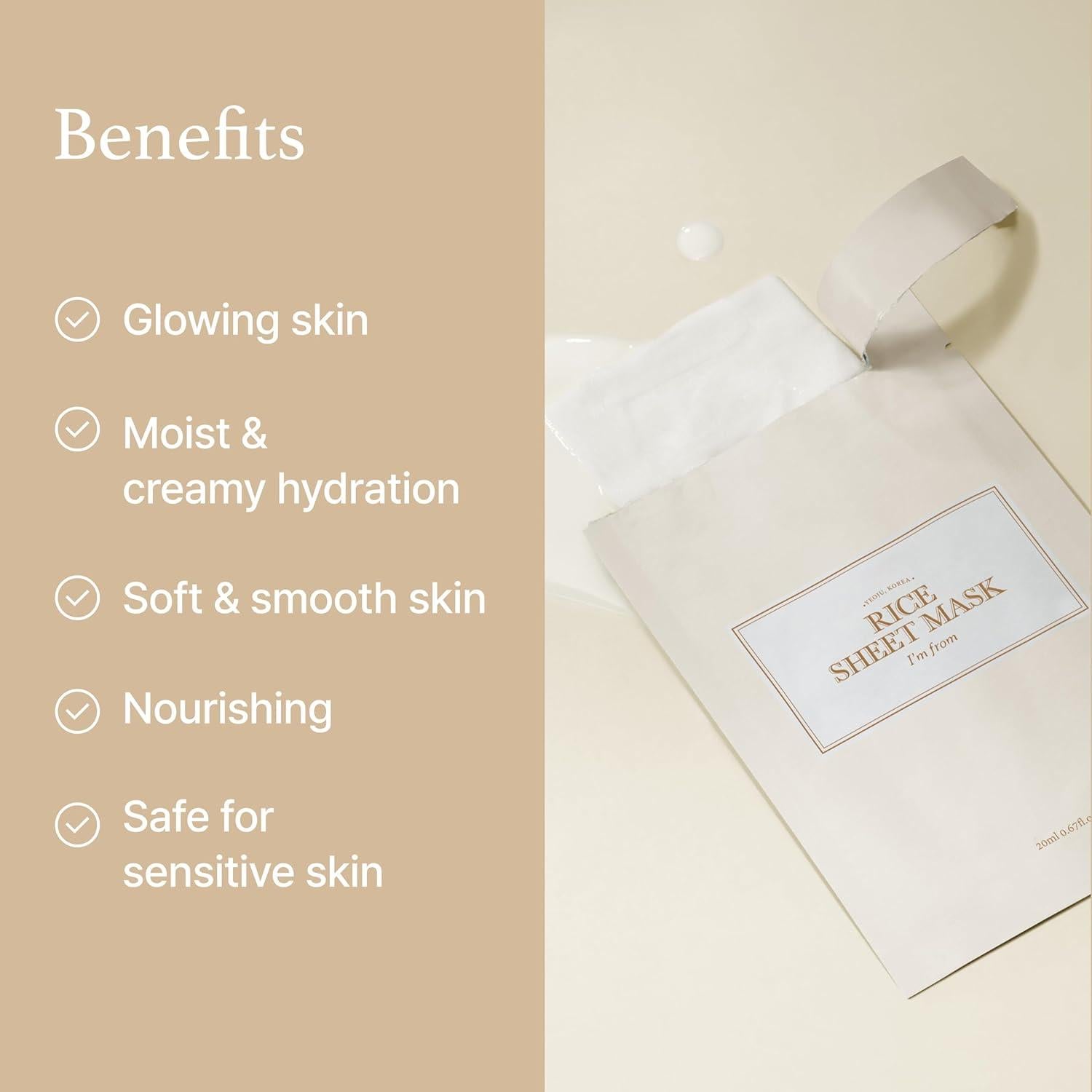 Mascarilla Facial de Tela de Arroz Imine - Hidratación Vegana 5 Unidades