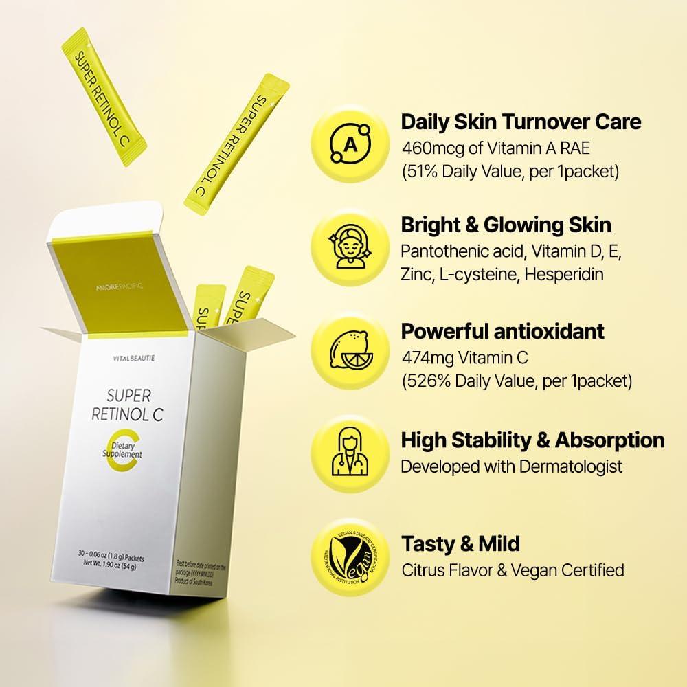 Super Retinol C Amorepacific - Suplemento Vegano 30 Paquetes
