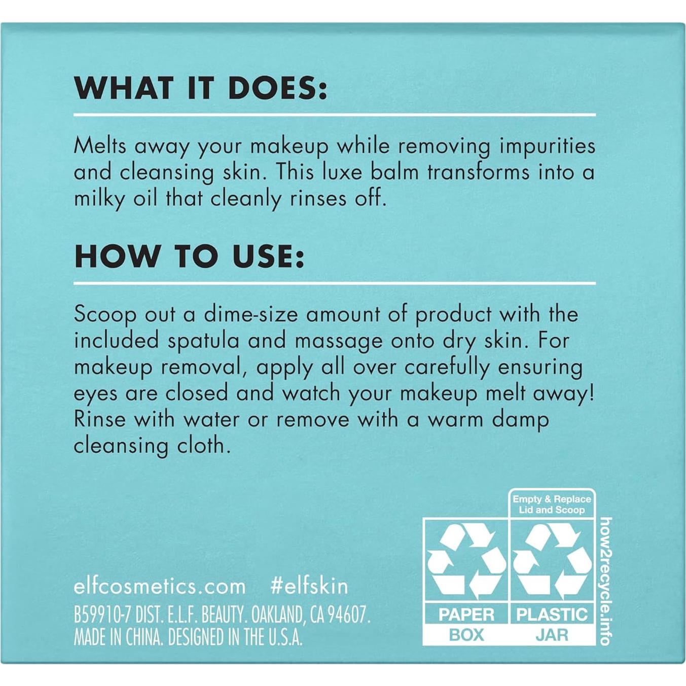 Bálsamo Limpiador Desmaquillante e.l.f. 100g Hidratación