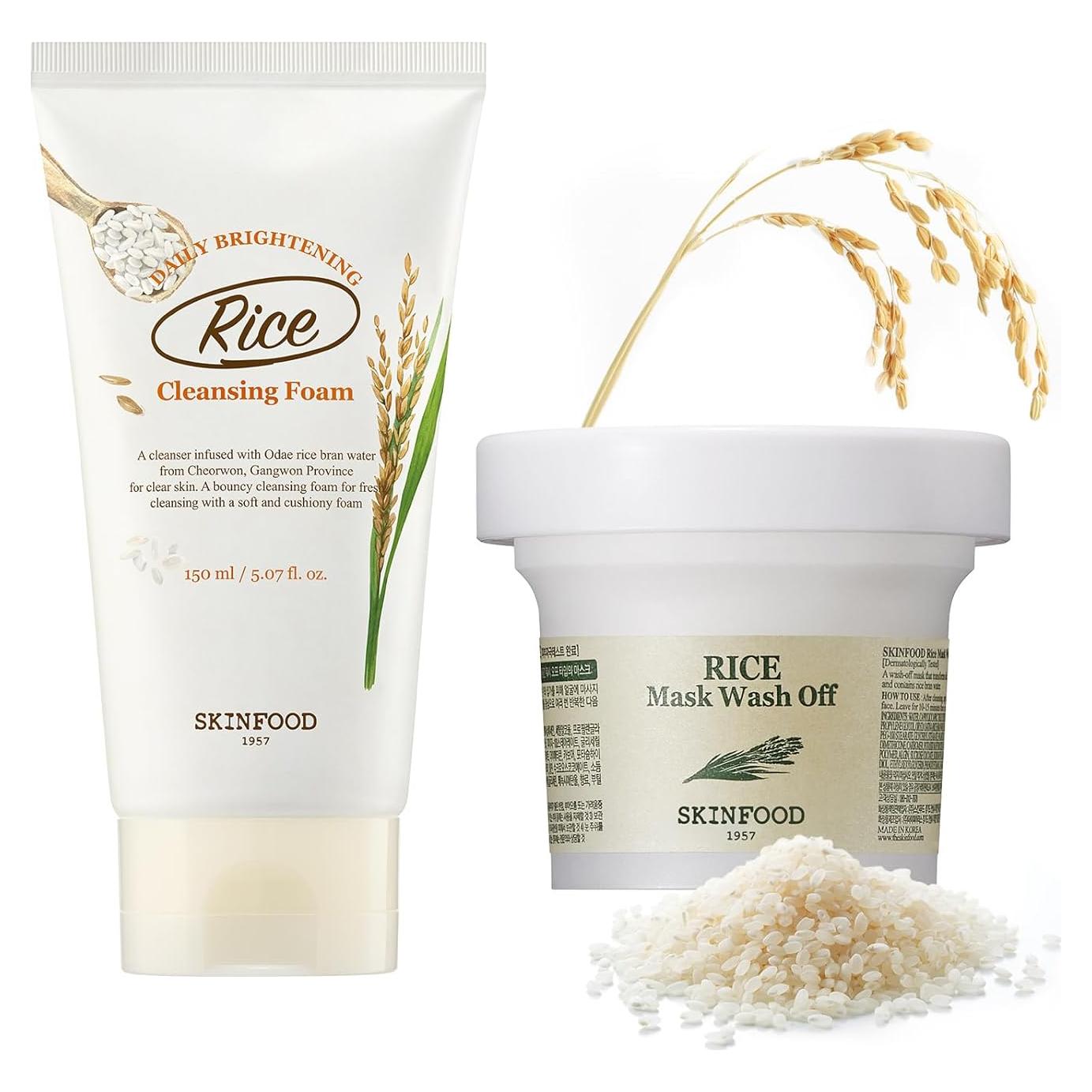 SKINFOOD Set de Cuidado Facial: Mascarilla de Arroz 99g y Espuma 150ml