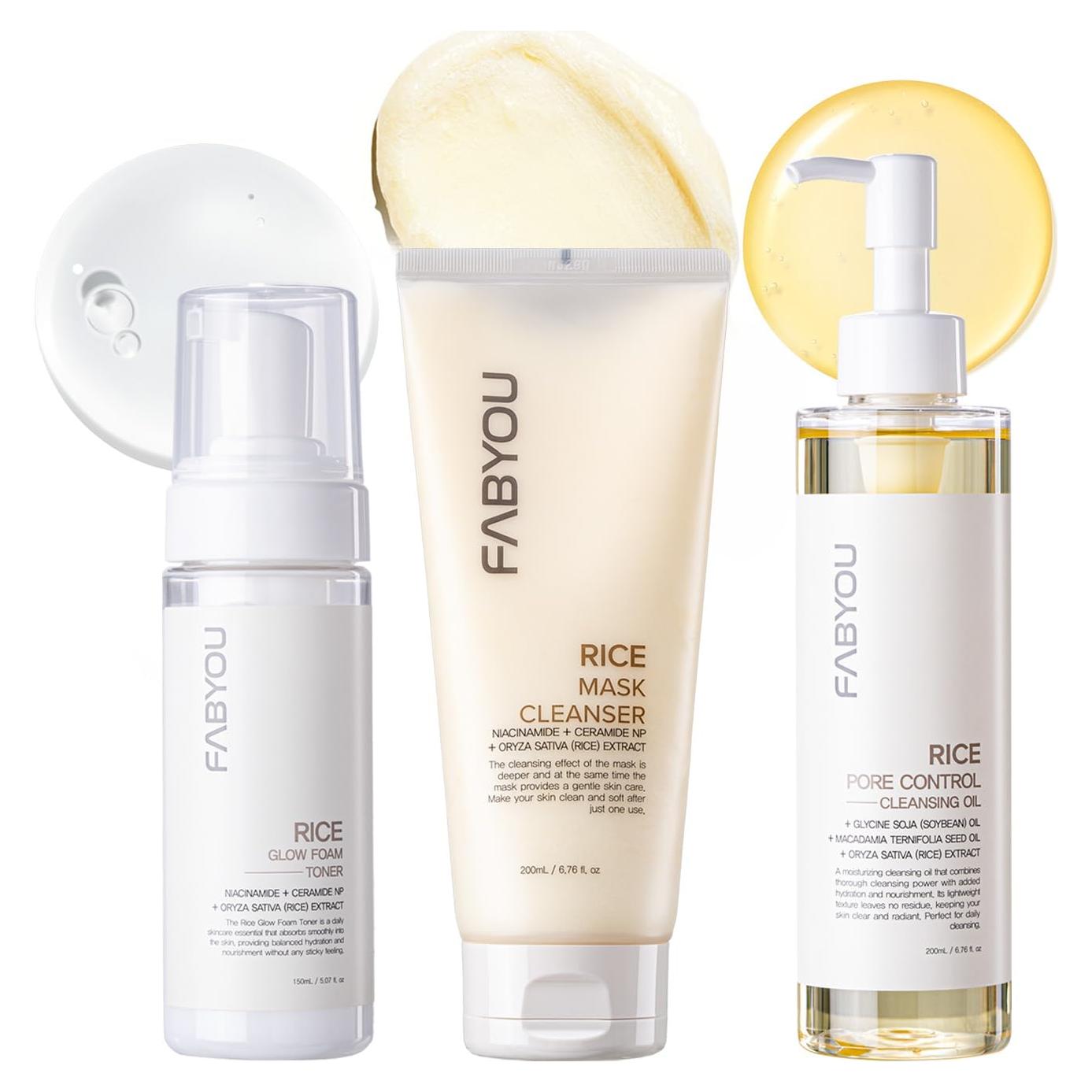 FABYOU Conjunto de Cuidado Facial Arroz y Niacinamida 3 Piezas