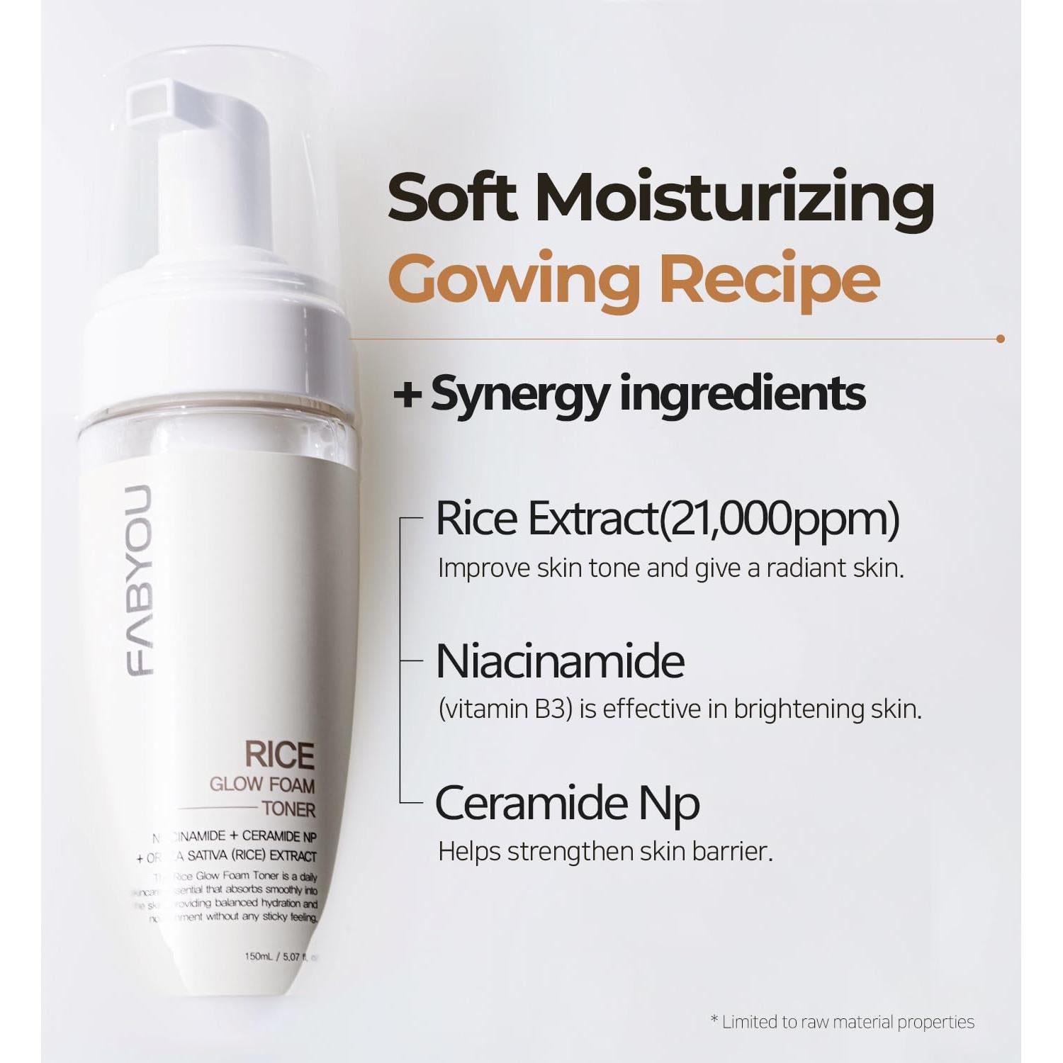 FABYOU Conjunto de Cuidado Facial Arroz y Niacinamida 3 Piezas