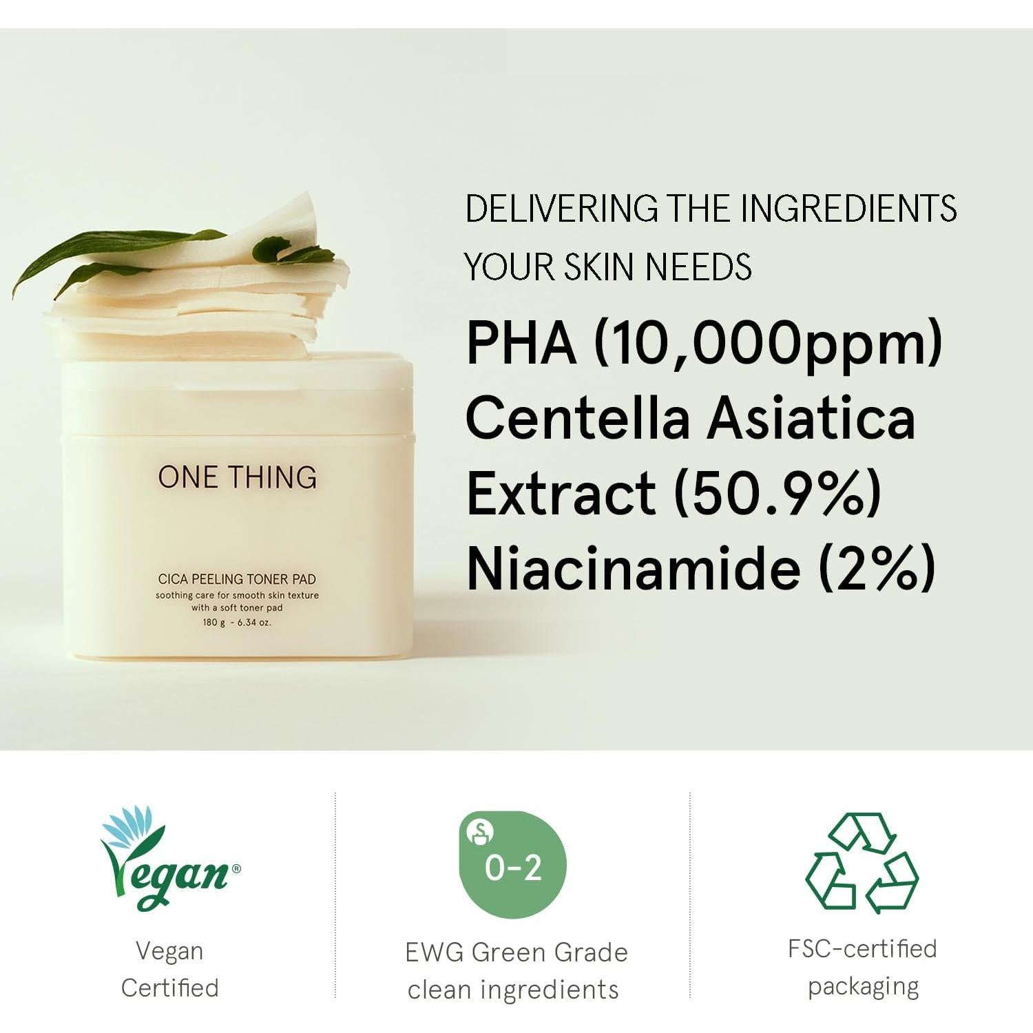 ONE THING Almohadillas Exfoliantes Cica 180 g - Veganas