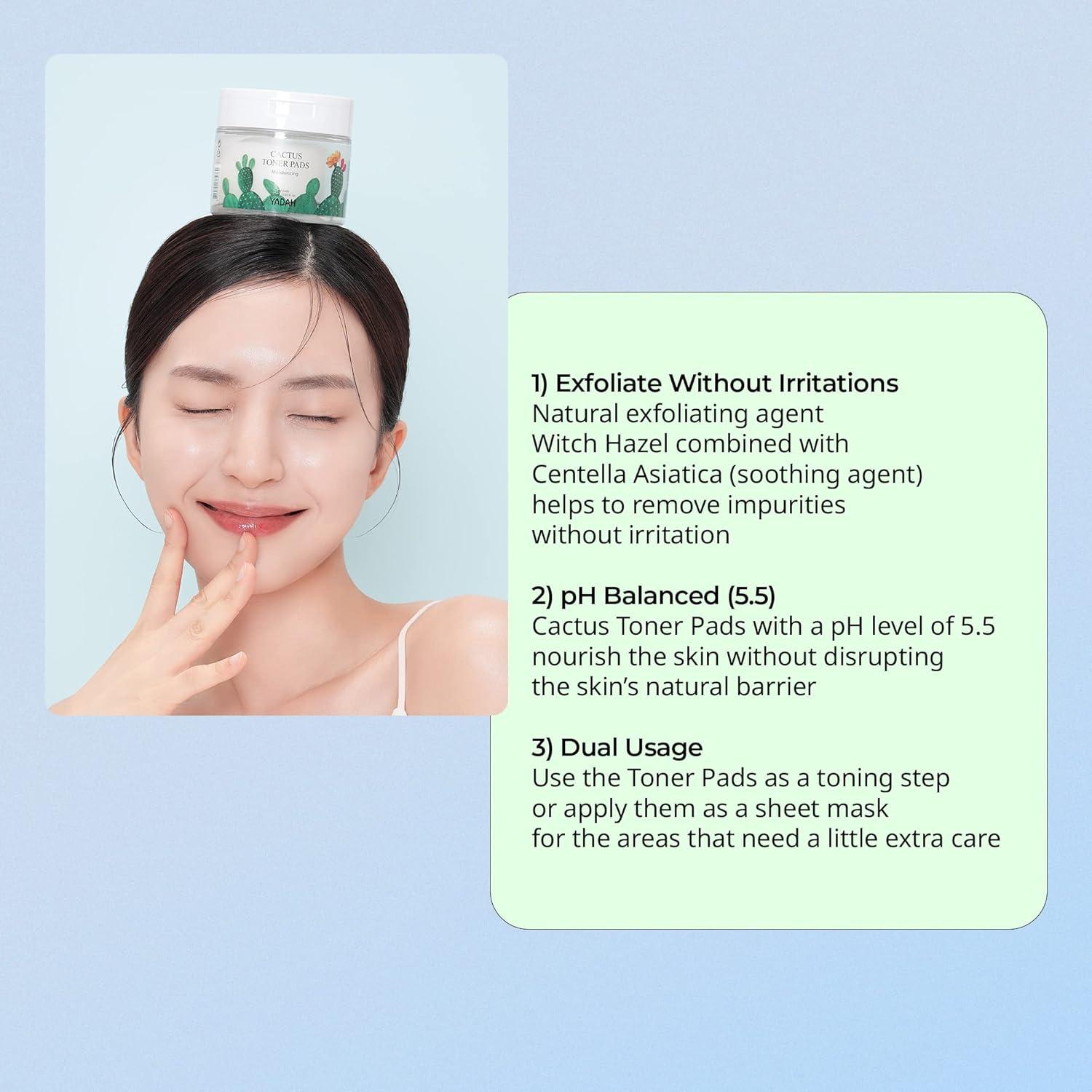 Almohadillas Tónicas de Cactus YADAH 150 ml 60 Unidades Exfoliantes