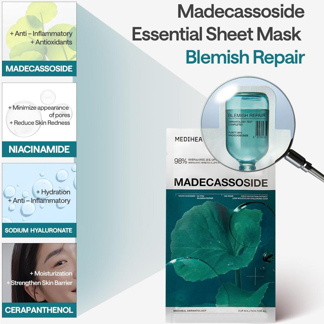 Mediheal Mascarilla Vegana de Madecassoside 10 Pcs 98% Pureza