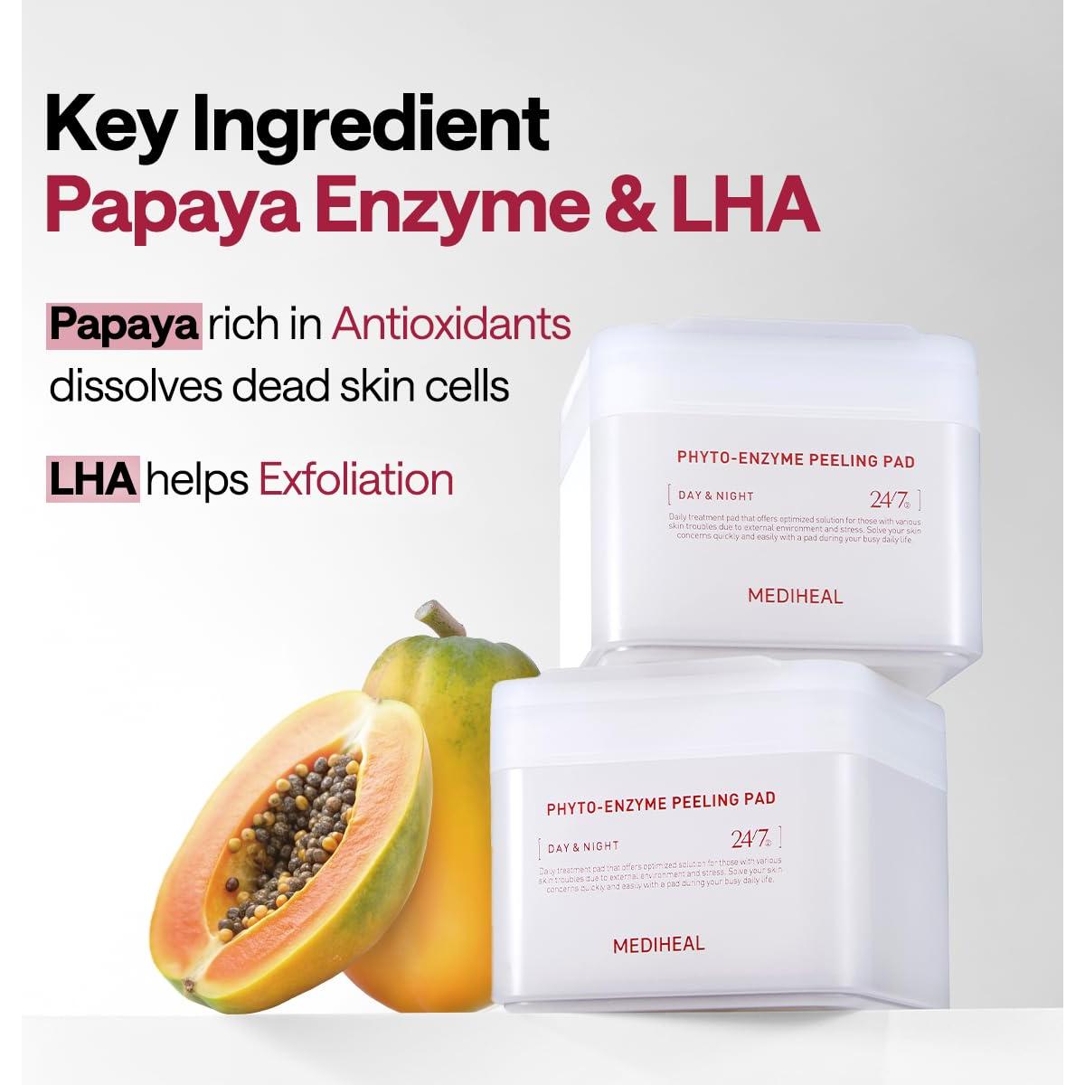 Almohadillas Exfoliantes Veganas MEDIHEAL 90 Unidades - Peeling Facial con LHA y Enzimas de Papaya