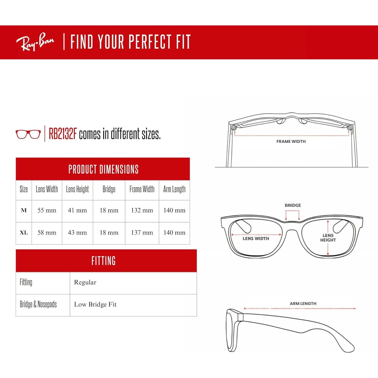 Gafas de Sol Ray-Ban New Wayfarer RB2132F Ajuste Bajo