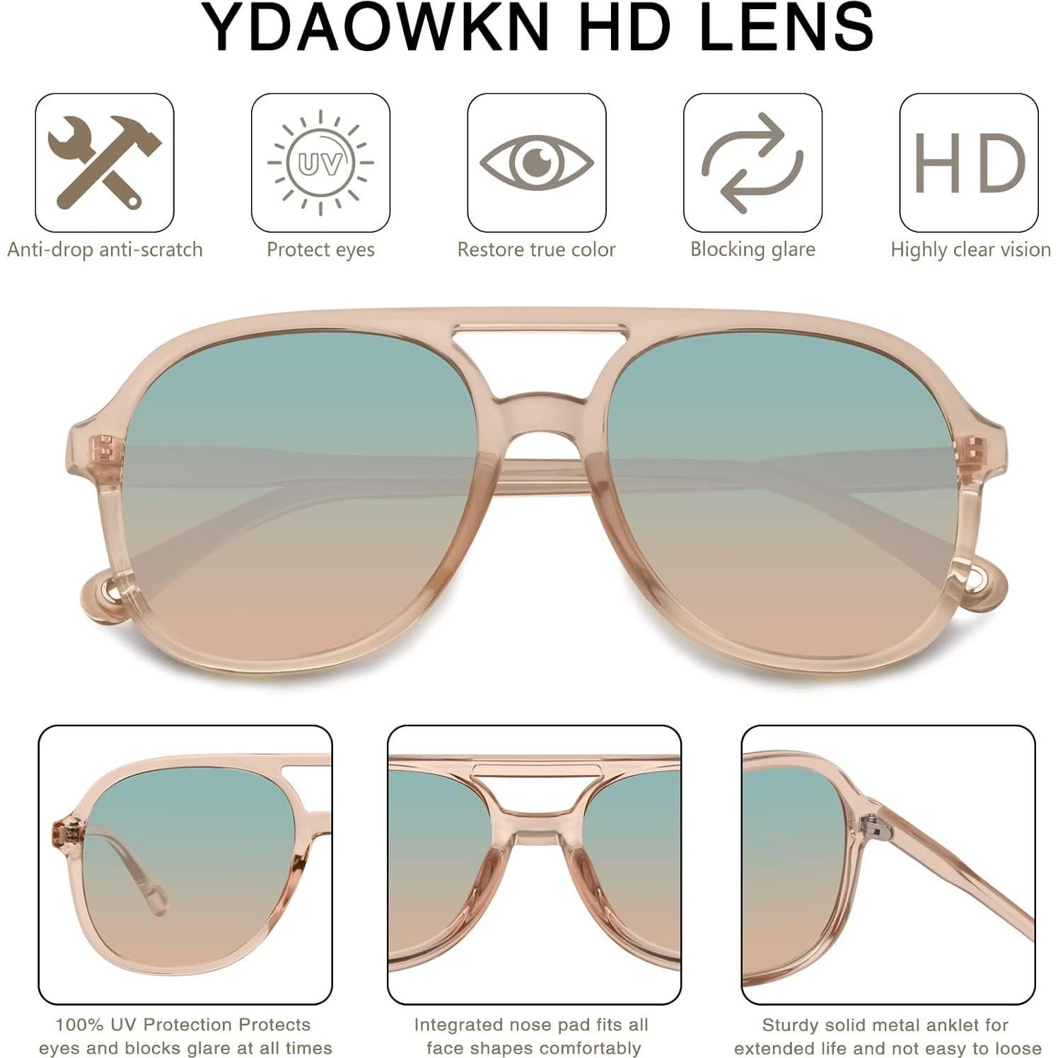 Gafas de Sol Retro Cuadradas YDAOWKN UV400 Unisex