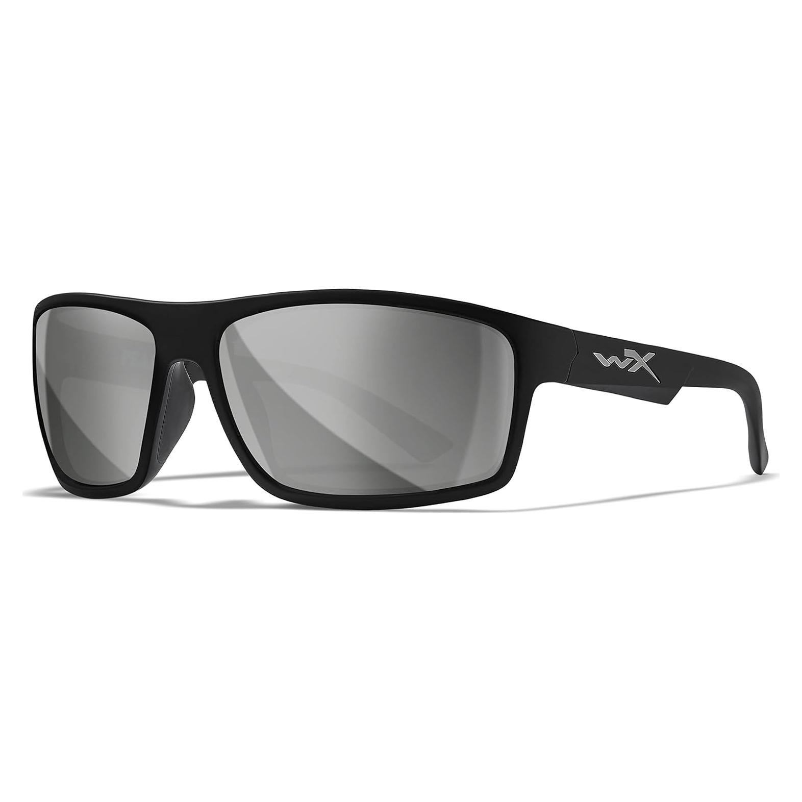 Wiley X Peak Sunglasses, Safety Glasses for Men and Women, UV Eye Protection for Shooting, Fishing, Biking, and Extreme Sports, Matte Black Frames, Silver Flash Tinted Lenses