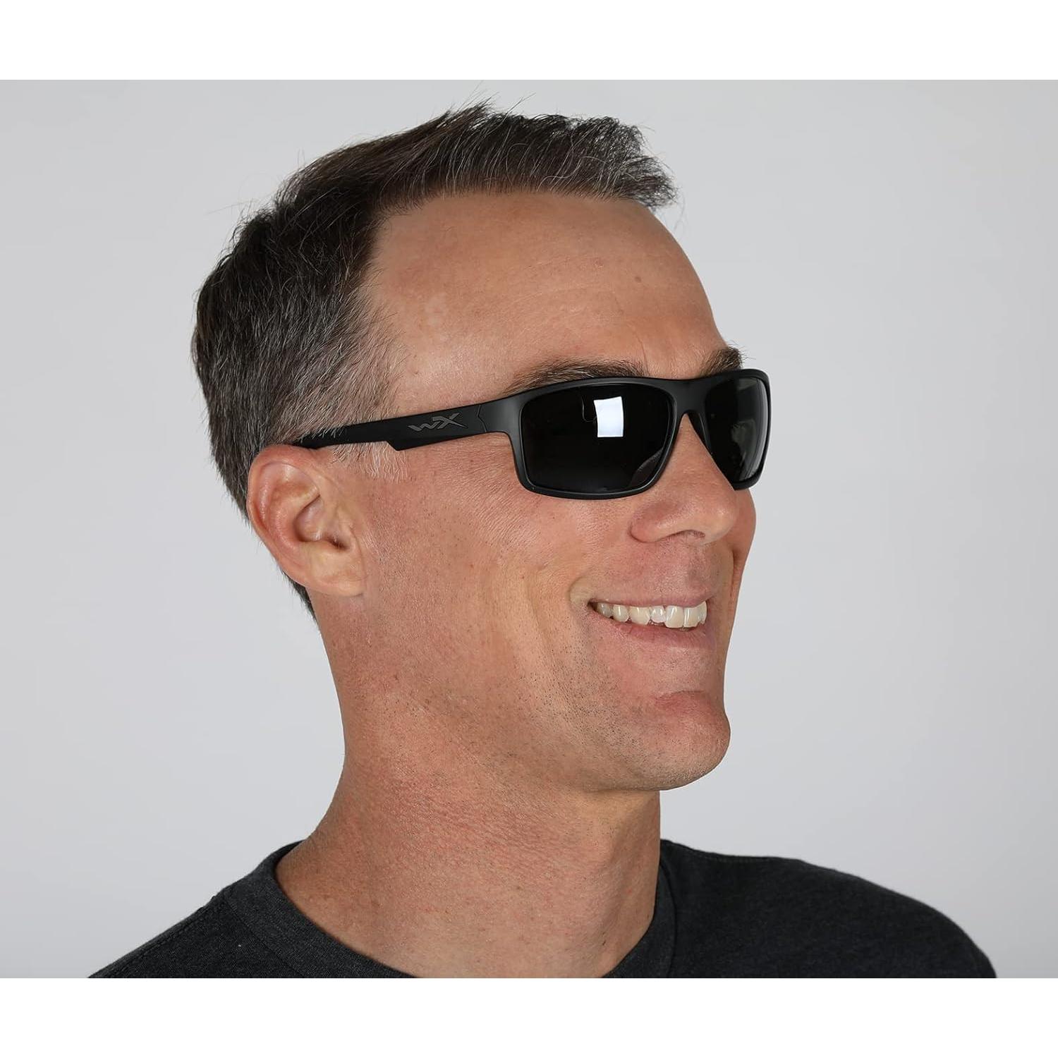 Wiley X Peak Sunglasses, Safety Glasses for Men and Women, UV Eye Protection for Shooting, Fishing, Biking, and Extreme Sports, Matte Black Frames, Silver Flash Tinted Lenses