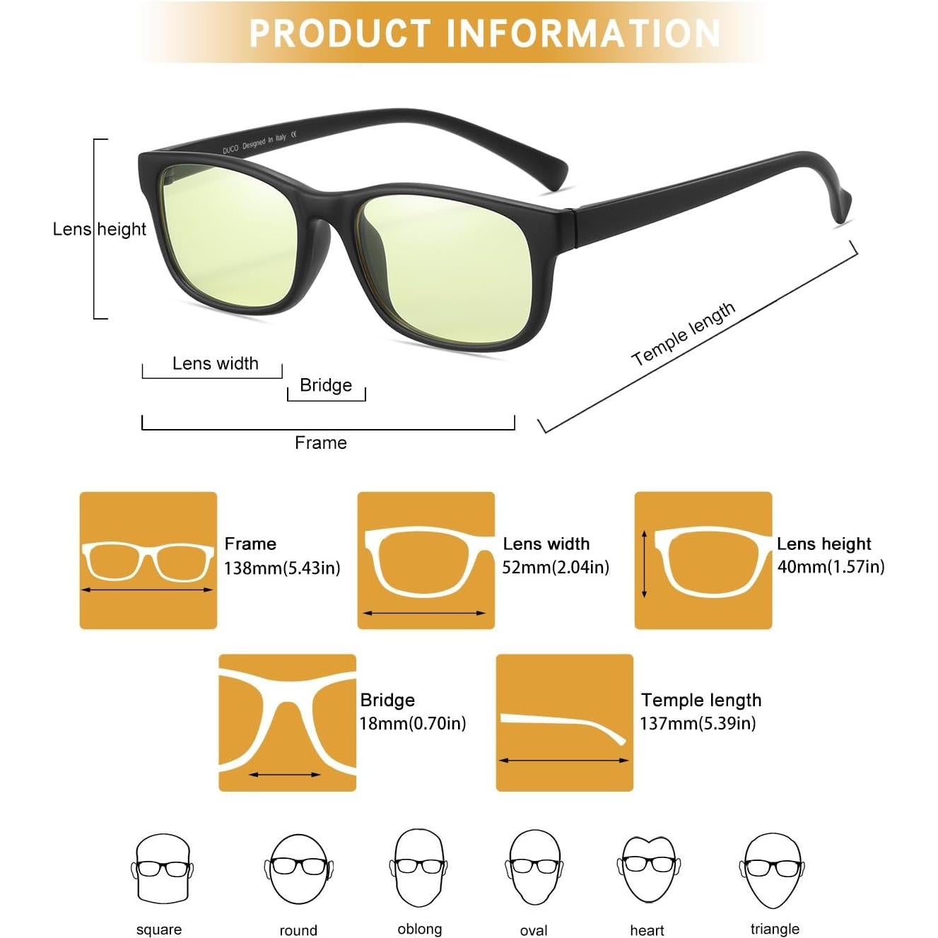 Gafas DUCO Anti Luz Azul para Computadora y Juegos - Montura Negra