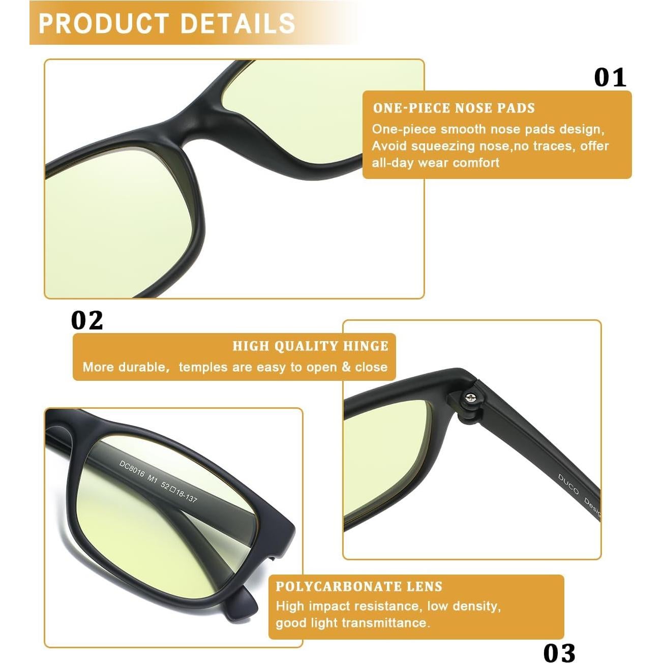 Gafas DUCO Anti Luz Azul para Computadora y Juegos - Montura Negra