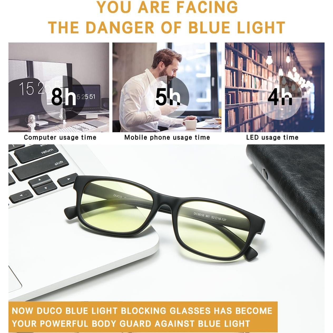 Gafas DUCO Anti Luz Azul para Computadora y Juegos - Montura Negra