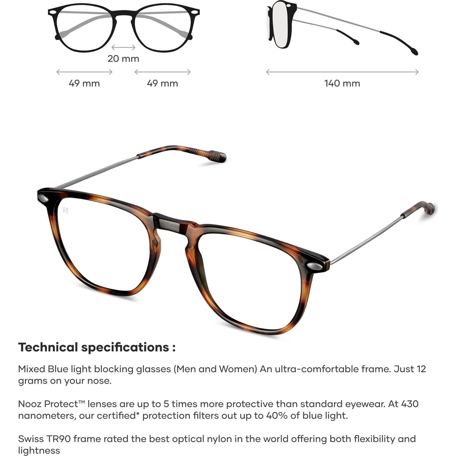 Gafas Anti Luz Azul Nooz Óptica Cuadradas Carey Transparentes