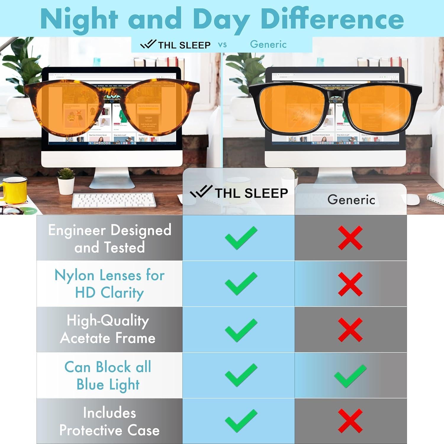 Gafas Naranjas THL Sleep para Bloquear Luz Azul - Unisex