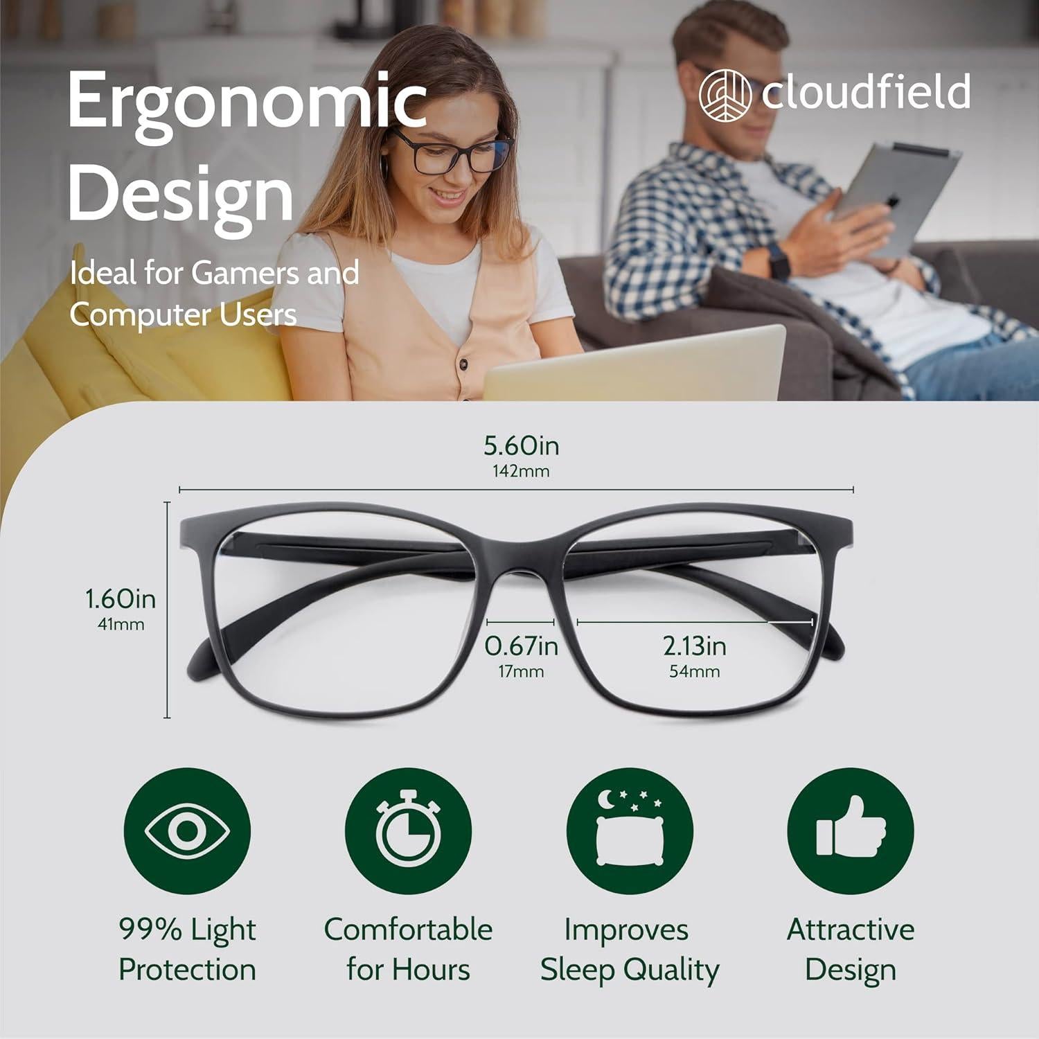 Gafas de luz azul Cloudfield ámbar para unisex - Protección ocular