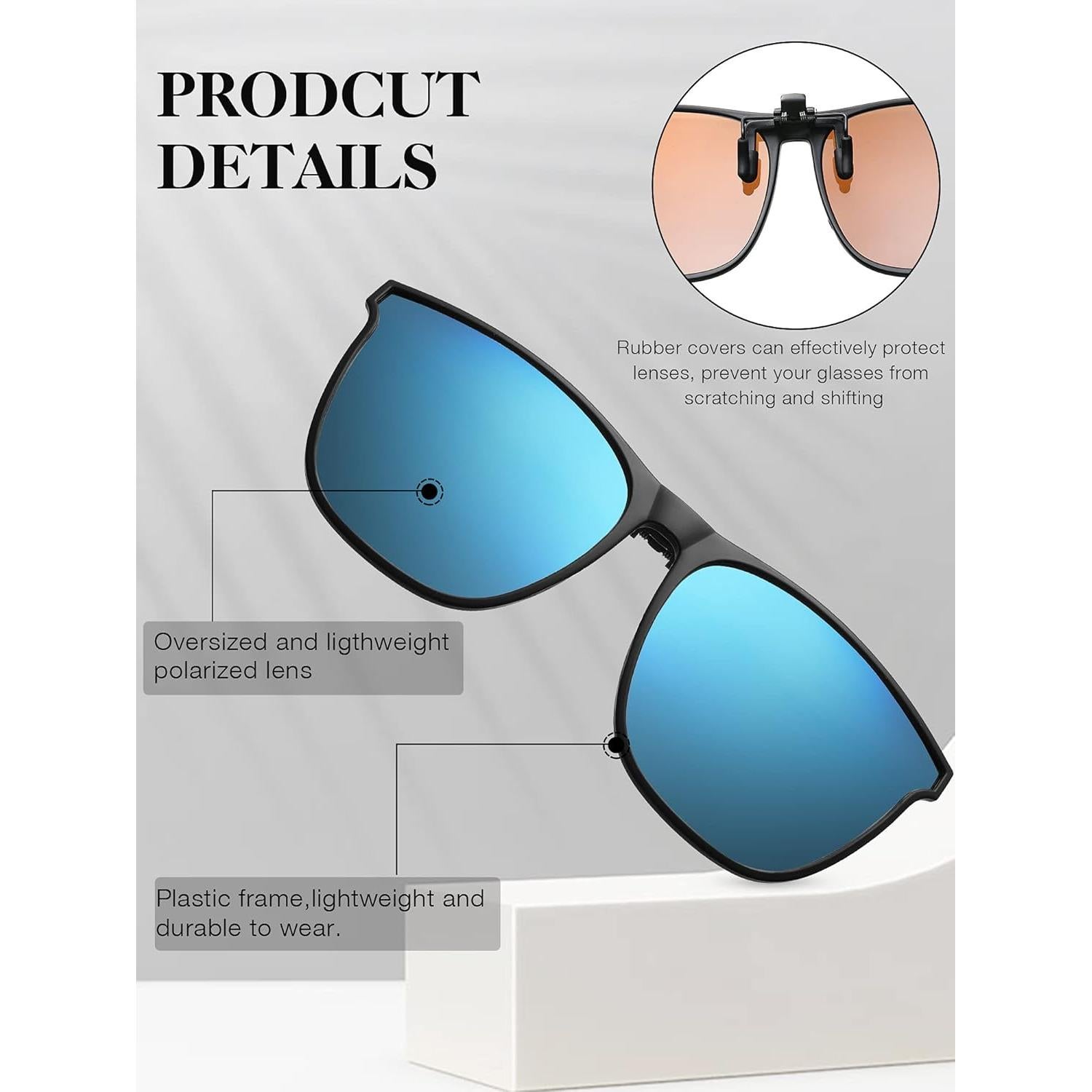 Gafas de sol polarizadas de clip Frienda - 3 pares grandes