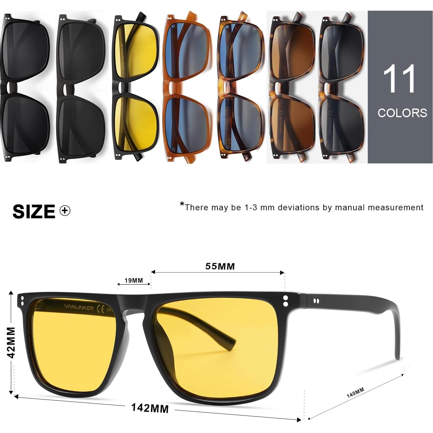 Gafas de sol cuadradas polarizadas Vanlinker UV400 para hombres