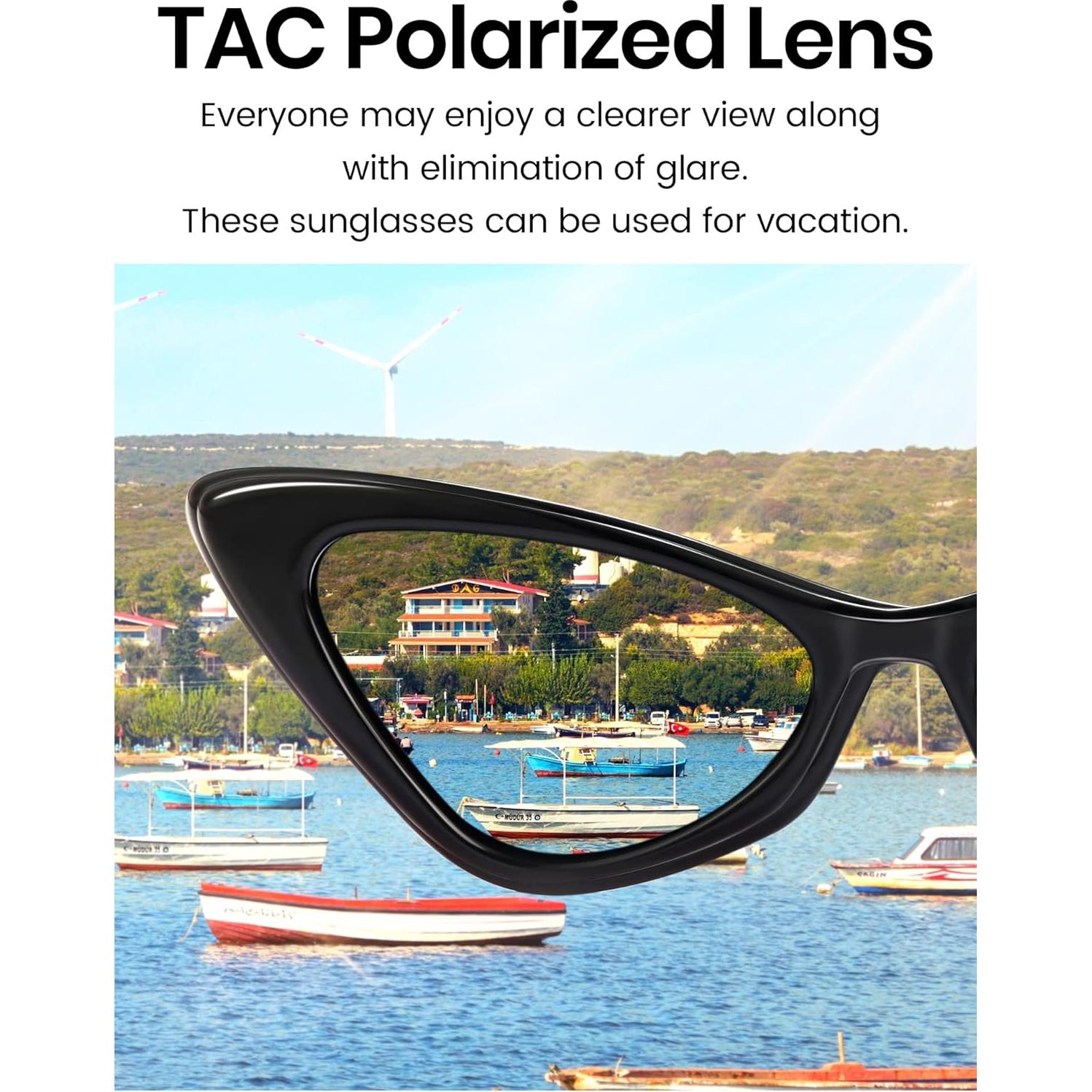 Veda Tinda Vision Cat Eye Sunglasses for Women Tinted Polarized Retro Rave Large Cateye Vintage Womens Glasses UV Protection