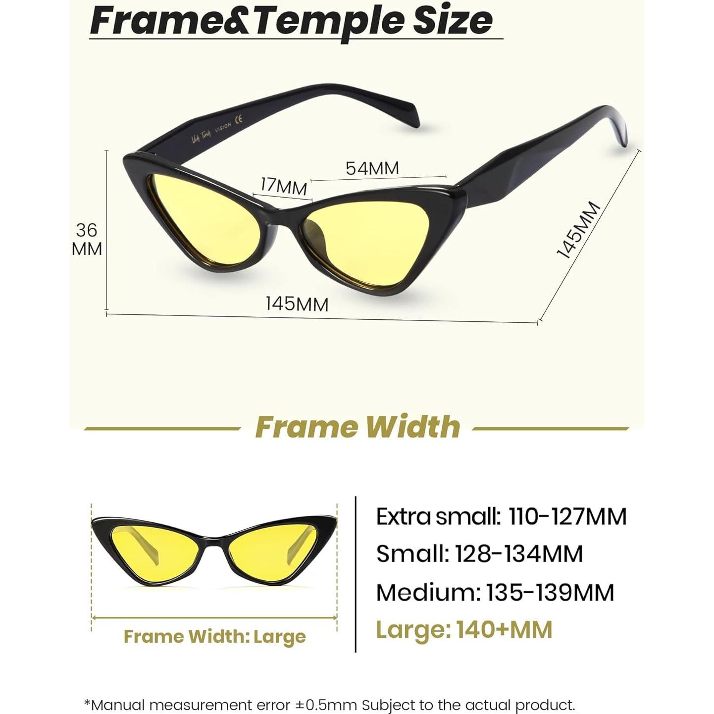 Veda Tinda Vision Cat Eye Sunglasses for Women Tinted Polarized Retro Rave Large Cateye Vintage Womens Glasses UV Protection