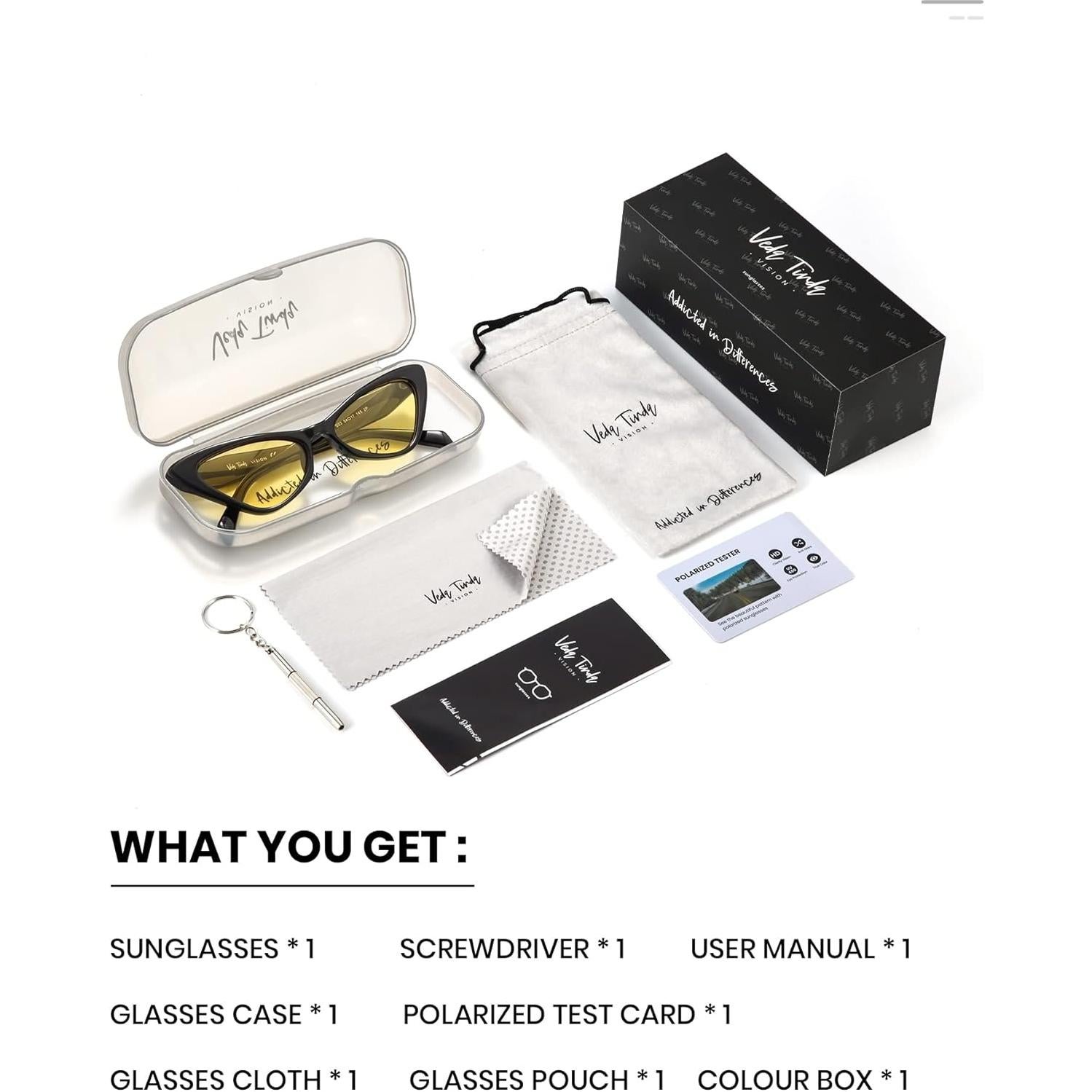 Veda Tinda Vision Cat Eye Sunglasses for Women Tinted Polarized Retro Rave Large Cateye Vintage Womens Glasses UV Protection