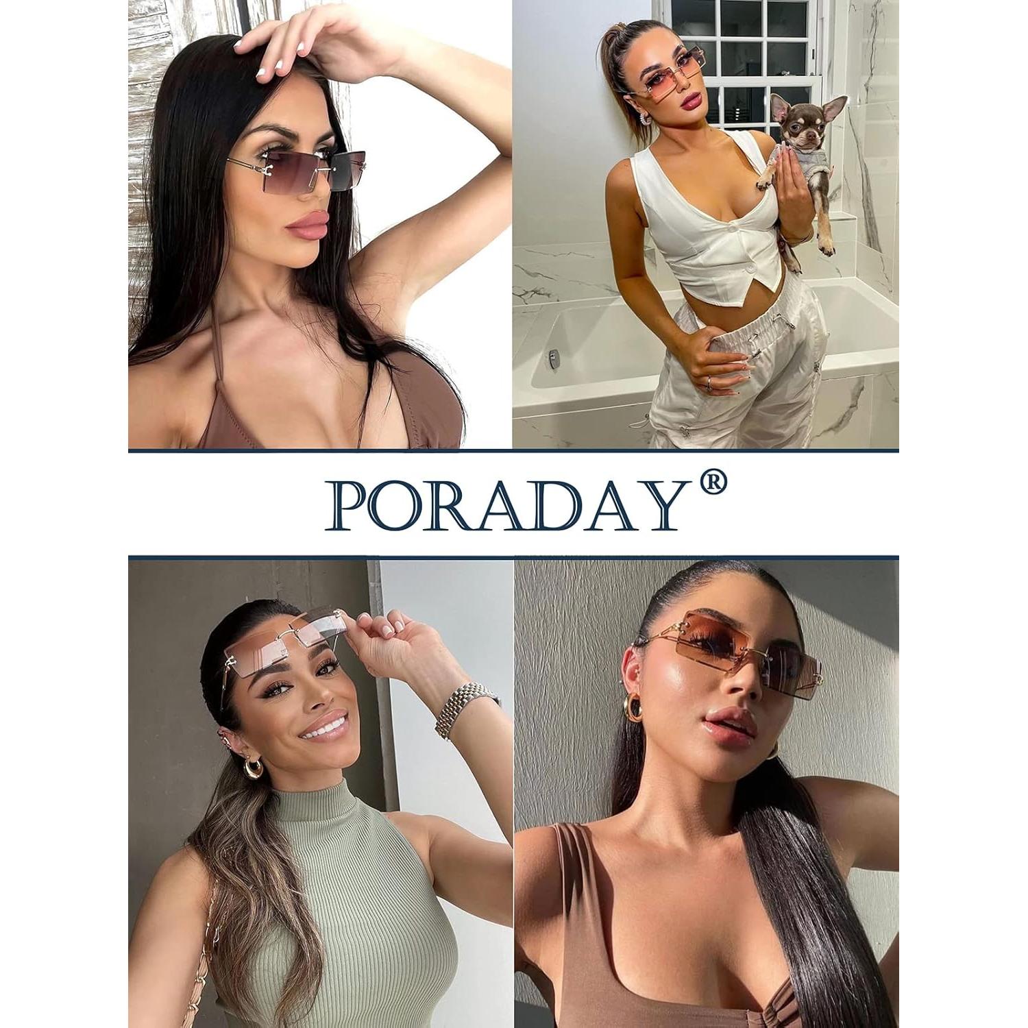 Gafas de sol rectangulares Poraday unisex sin montura UV400 caramelo