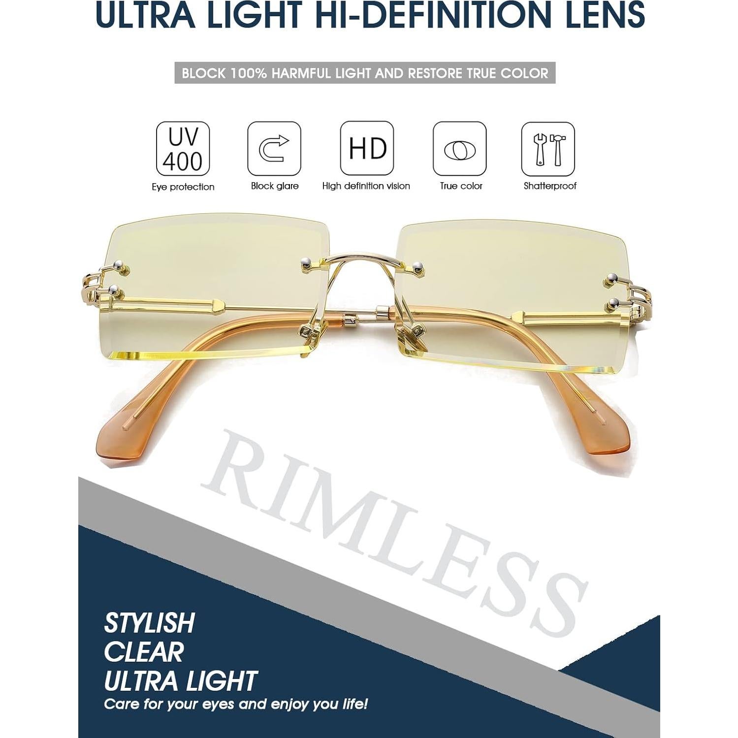 Gafas de sol rectangulares Poraday unisex sin montura UV400 caramelo