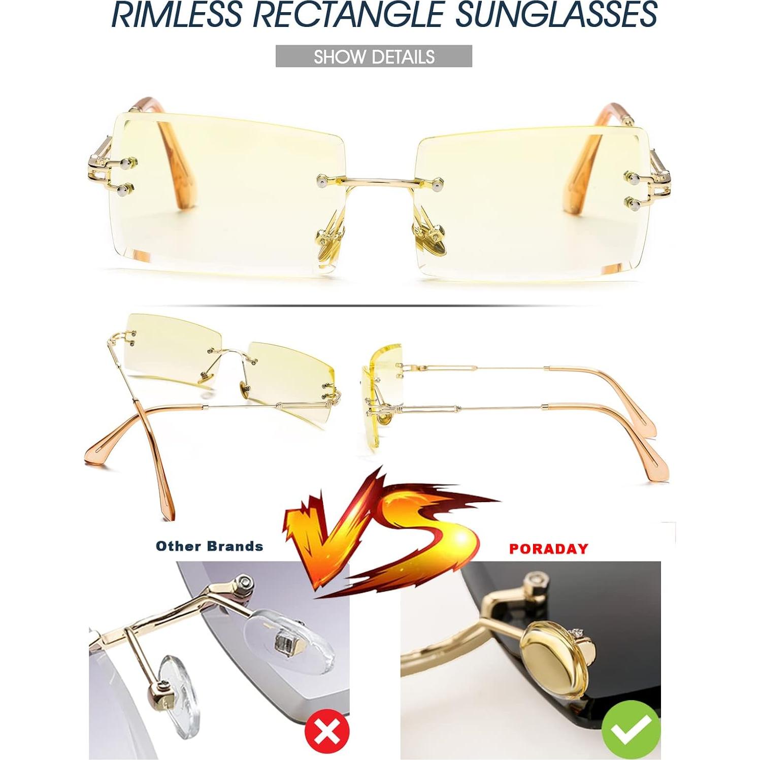 Gafas de sol rectangulares Poraday unisex sin montura UV400 caramelo