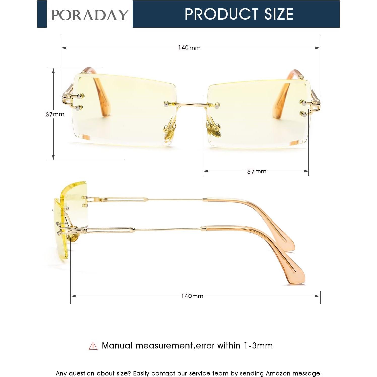 Gafas de sol rectangulares Poraday unisex sin montura UV400 caramelo