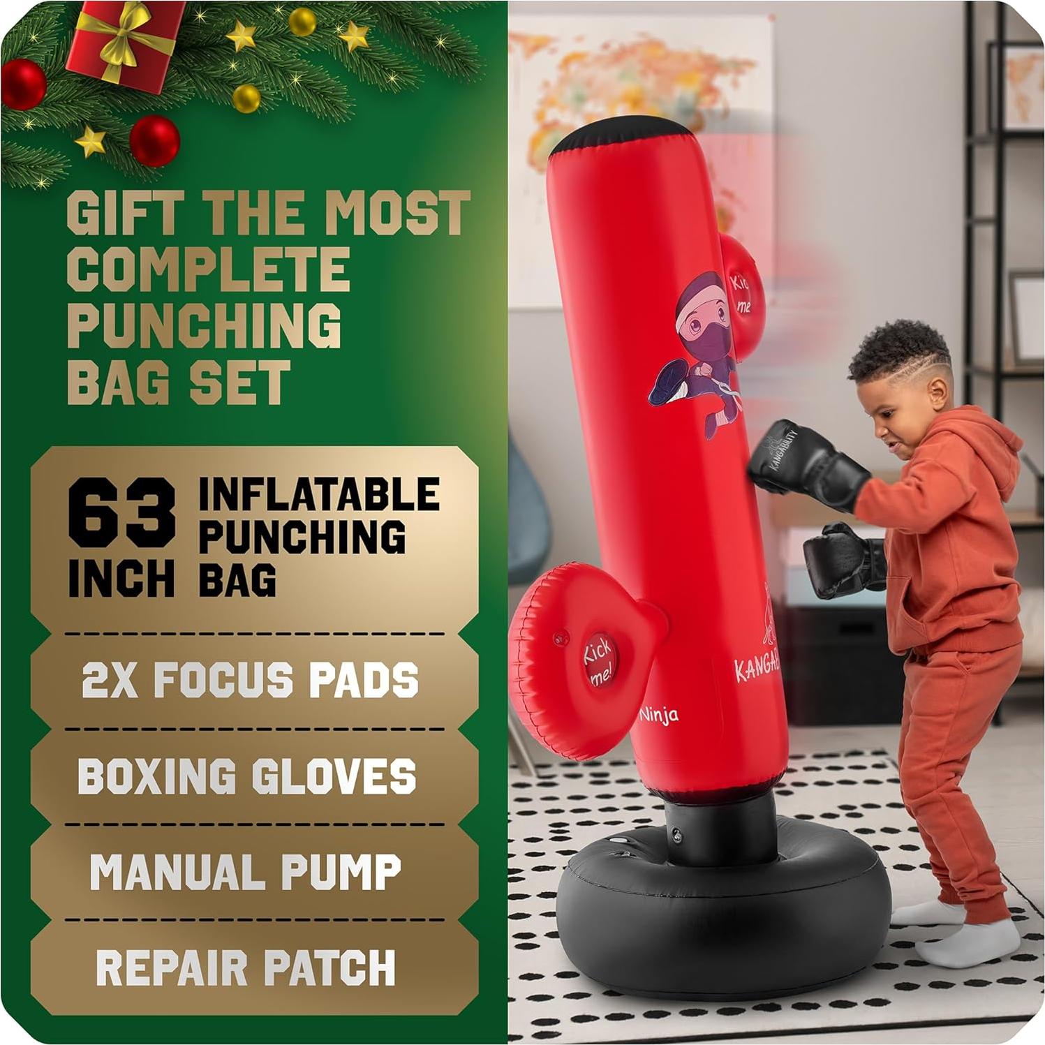 Saco de Boxeo Inflable KANGABILITY 1.60 m con Guantes y Bomba