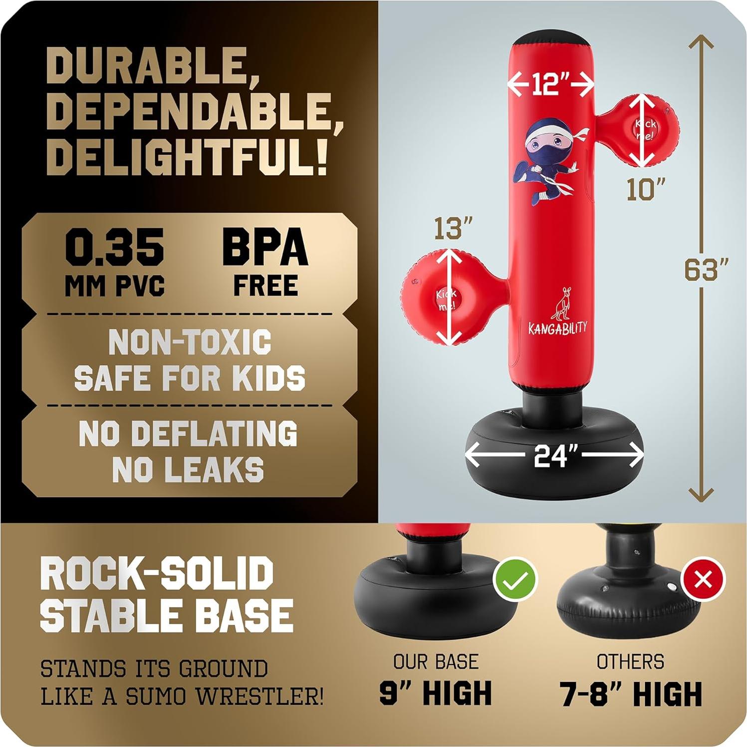 Saco de Boxeo Inflable KANGABILITY 1.60 m con Guantes y Bomba