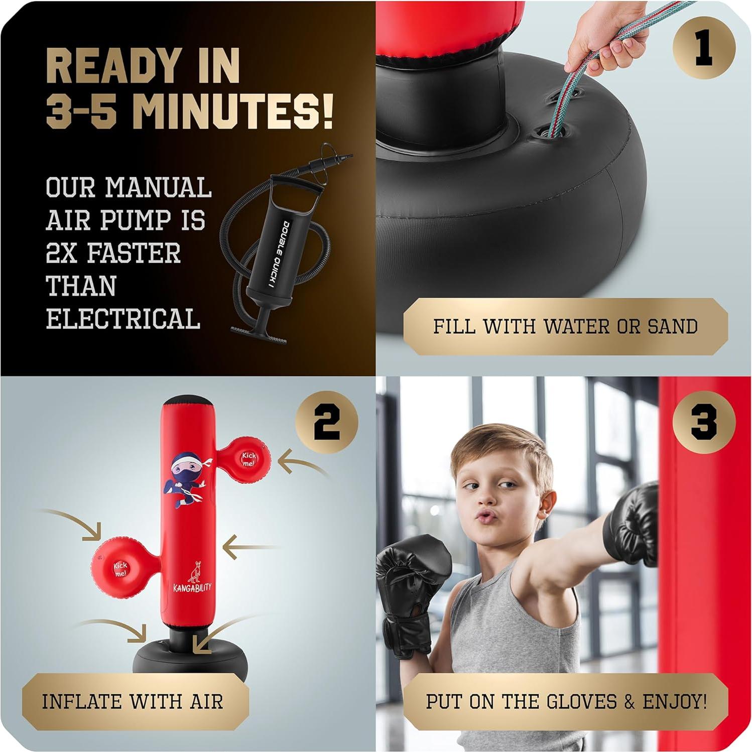 Saco de Boxeo Inflable KANGABILITY 1.60 m con Guantes y Bomba