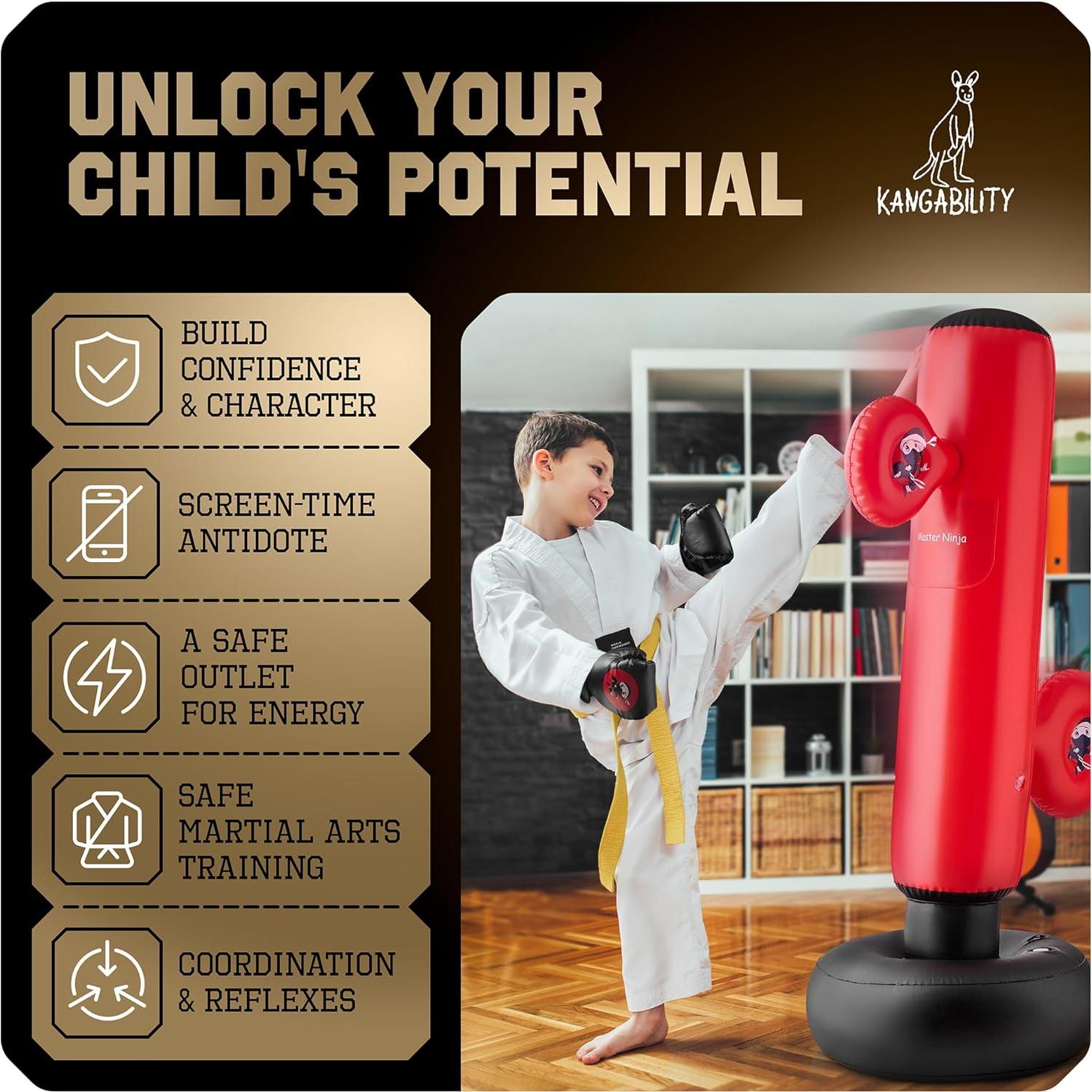 Saco de Boxeo Inflable KANGABILITY 1.60 m con Guantes y Bomba