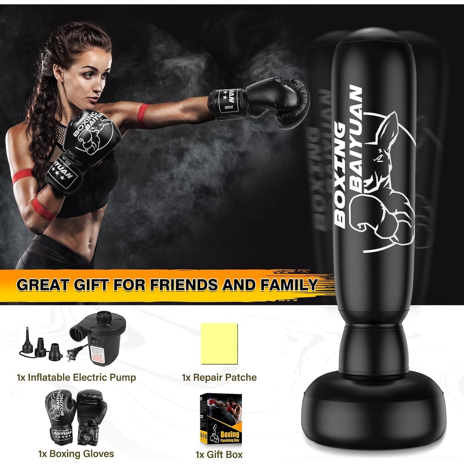 Saco de Boxeo Freestanding BaiYuan 180 cm con Guantes y Bomba