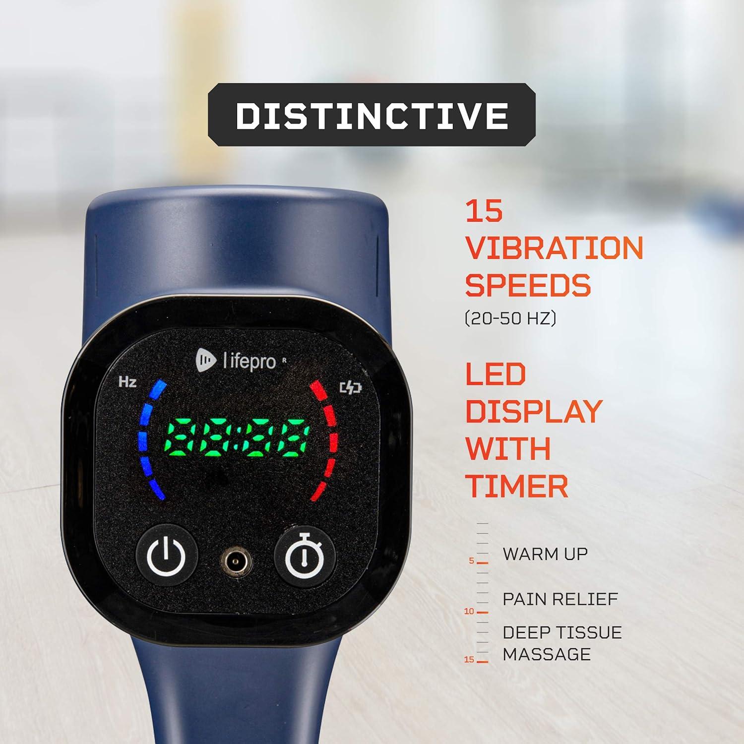 LifePro Pistola de Masaje Percusiva - 8 Accesorios y 15 Velocidades