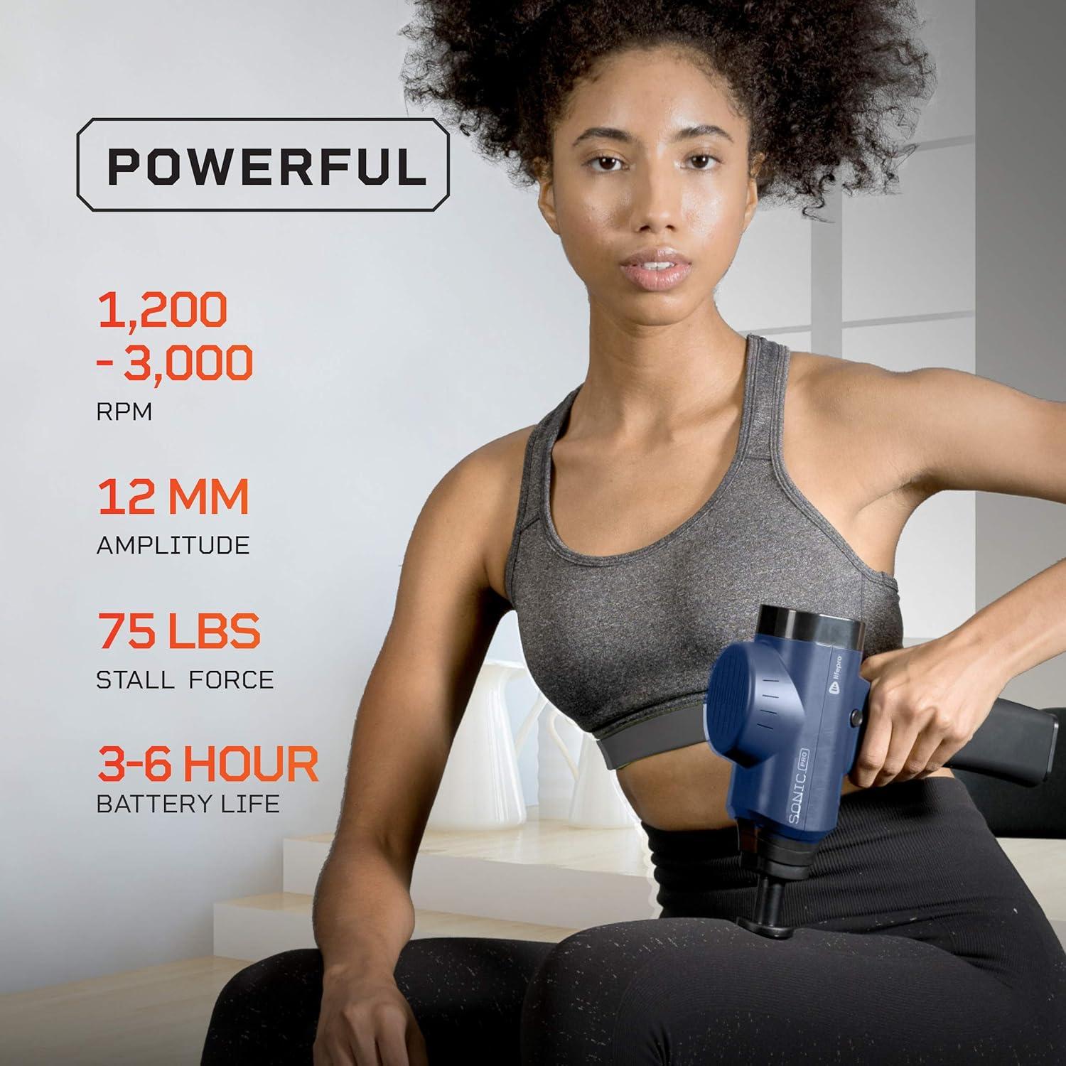 LifePro Pistola de Masaje Percusiva - 8 Accesorios y 15 Velocidades