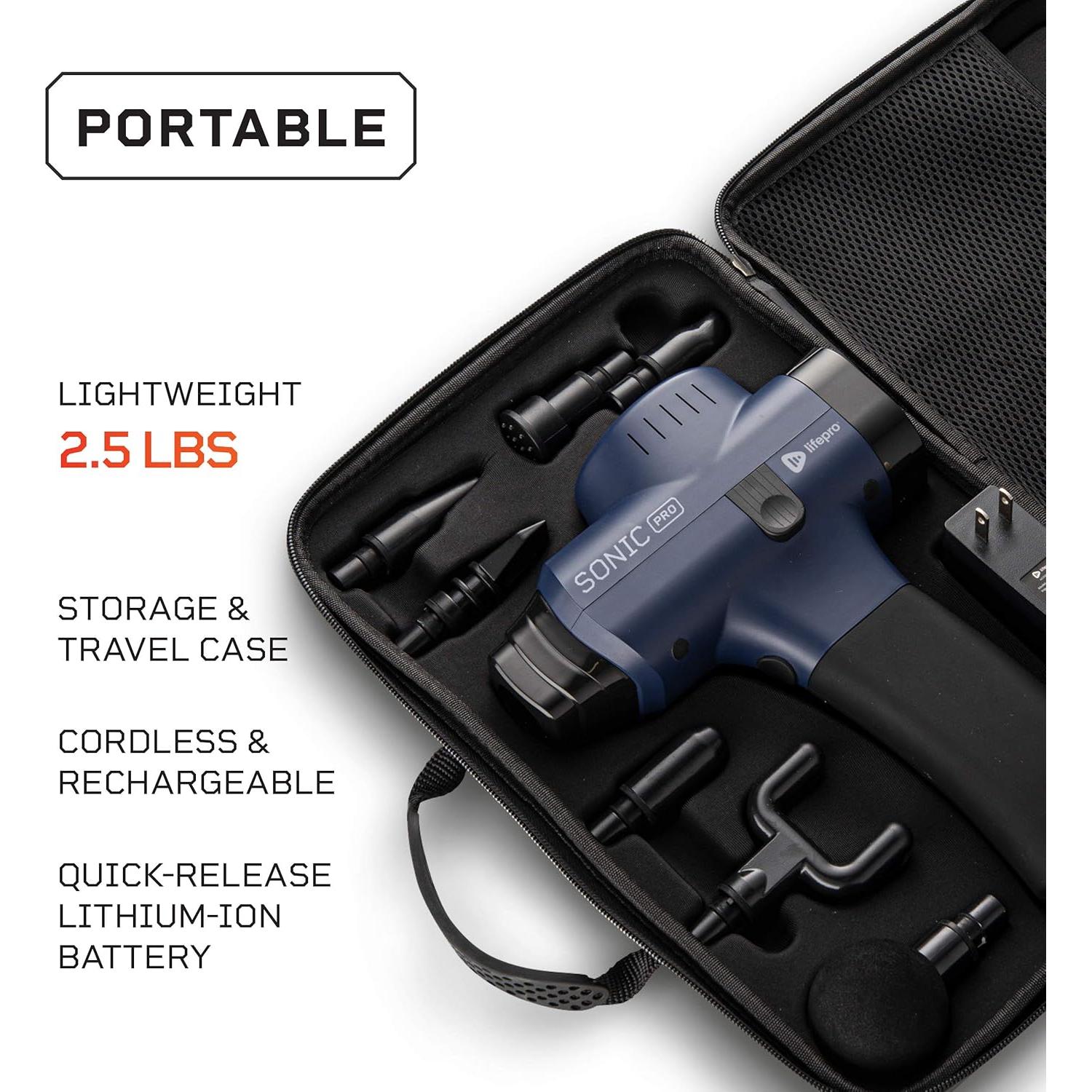 LifePro Pistola de Masaje Percusiva - 8 Accesorios y 15 Velocidades