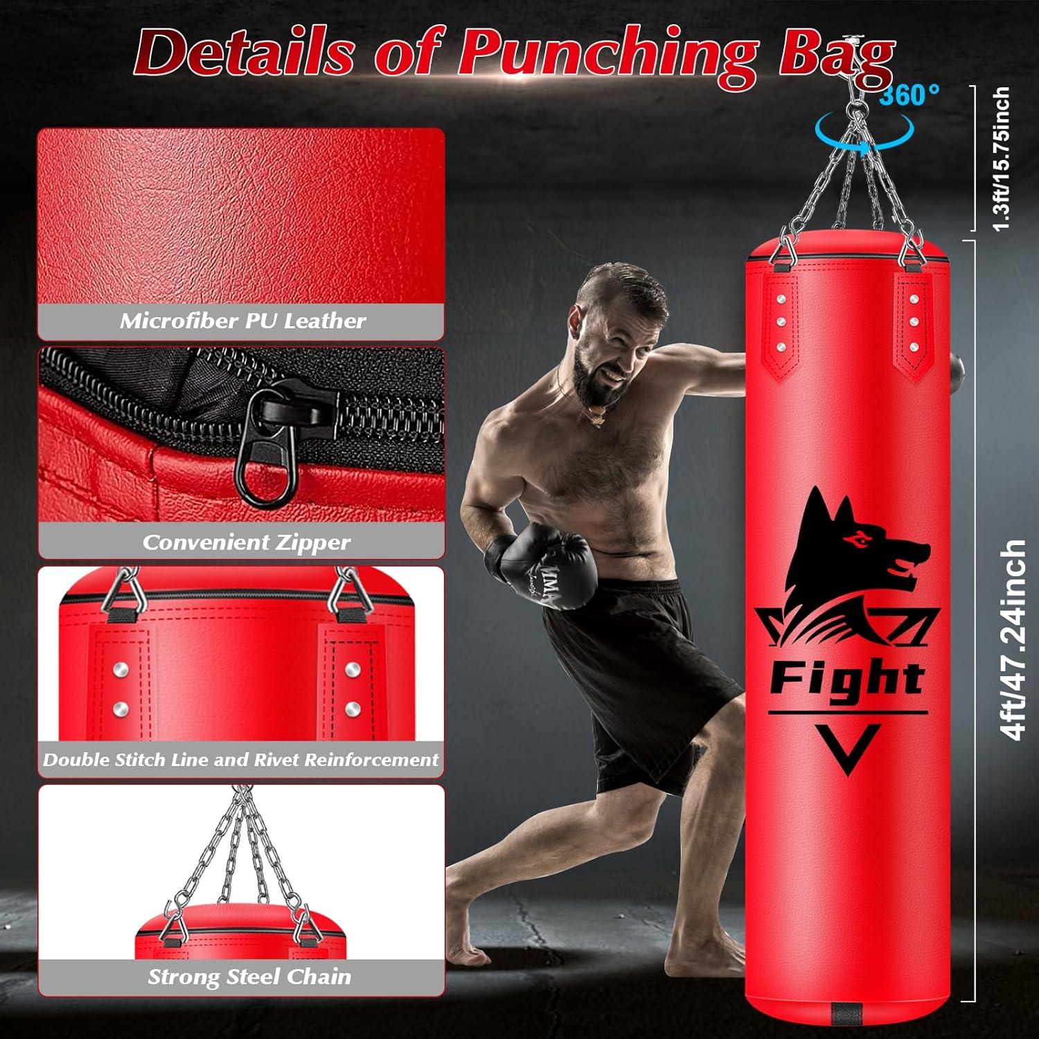 Bolsa de Boxeo Colgante YORWHIN 4FT + Guantes 12OZ + Accesorios