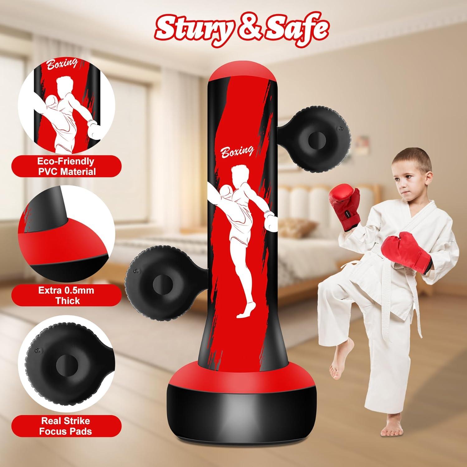 Saco de Boxeo Inflable Vobab 175 cm con Guantes y Almohadillas