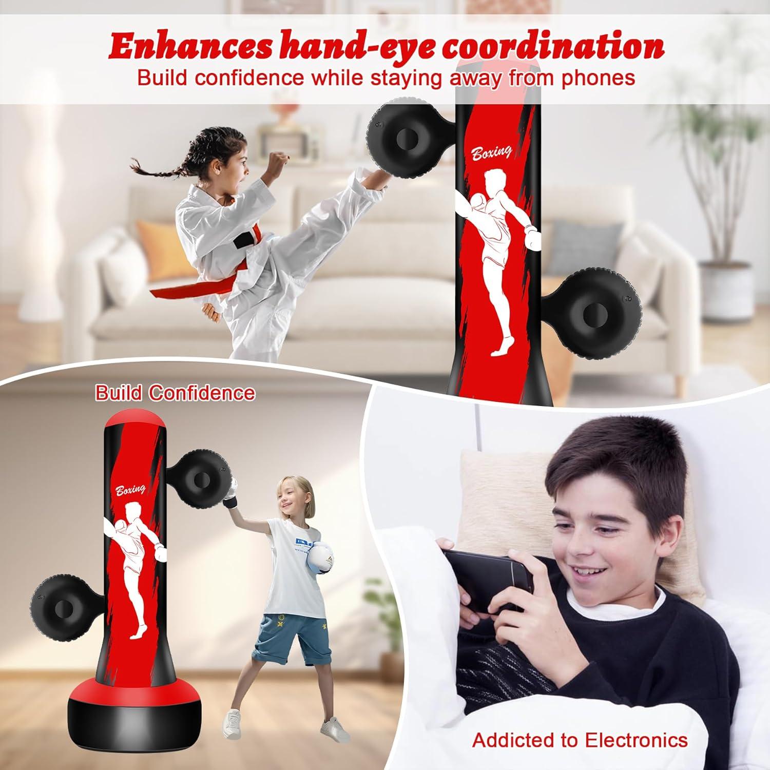 Saco de Boxeo Inflable Vobab 175 cm con Guantes y Almohadillas