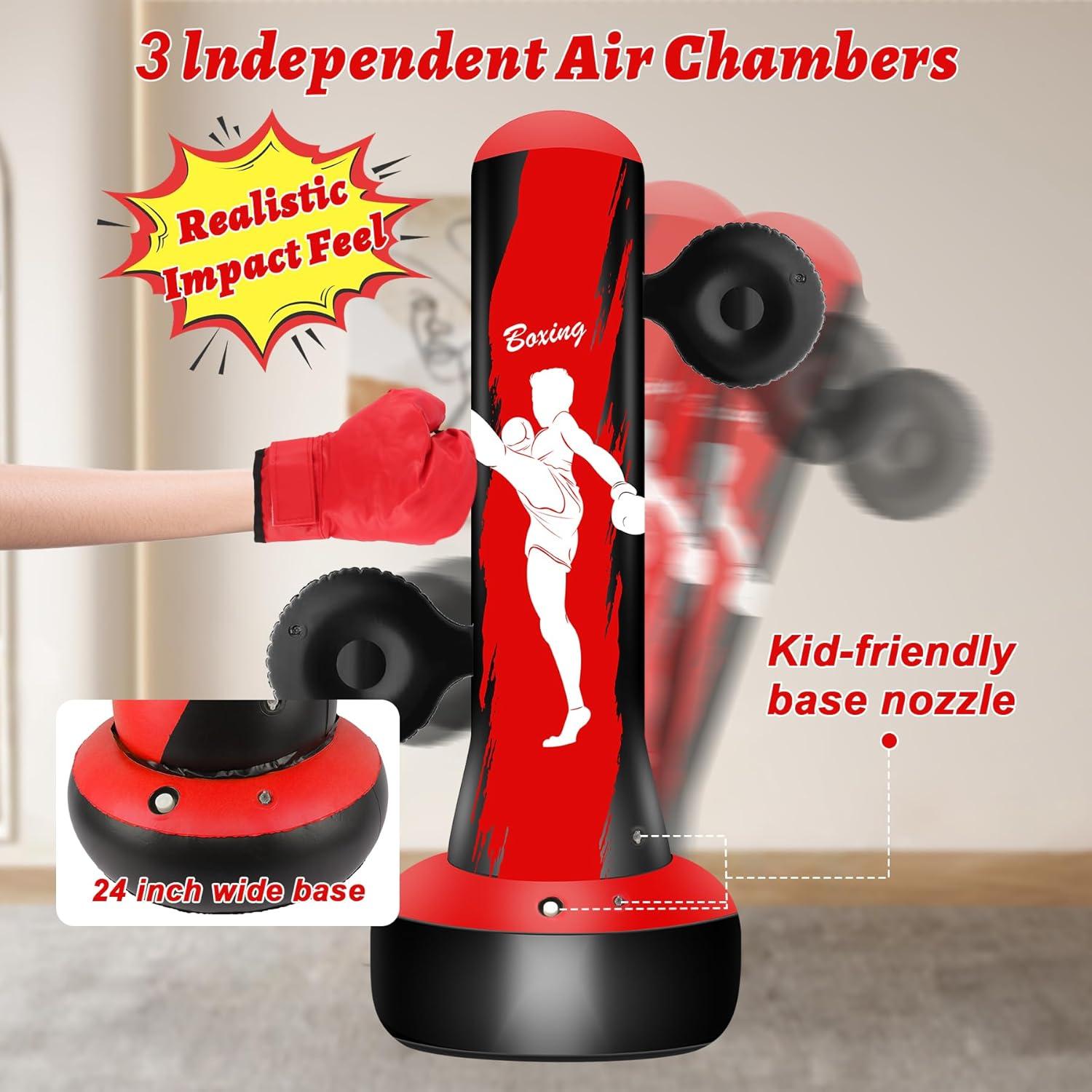 Saco de Boxeo Inflable Vobab 175 cm con Guantes y Almohadillas